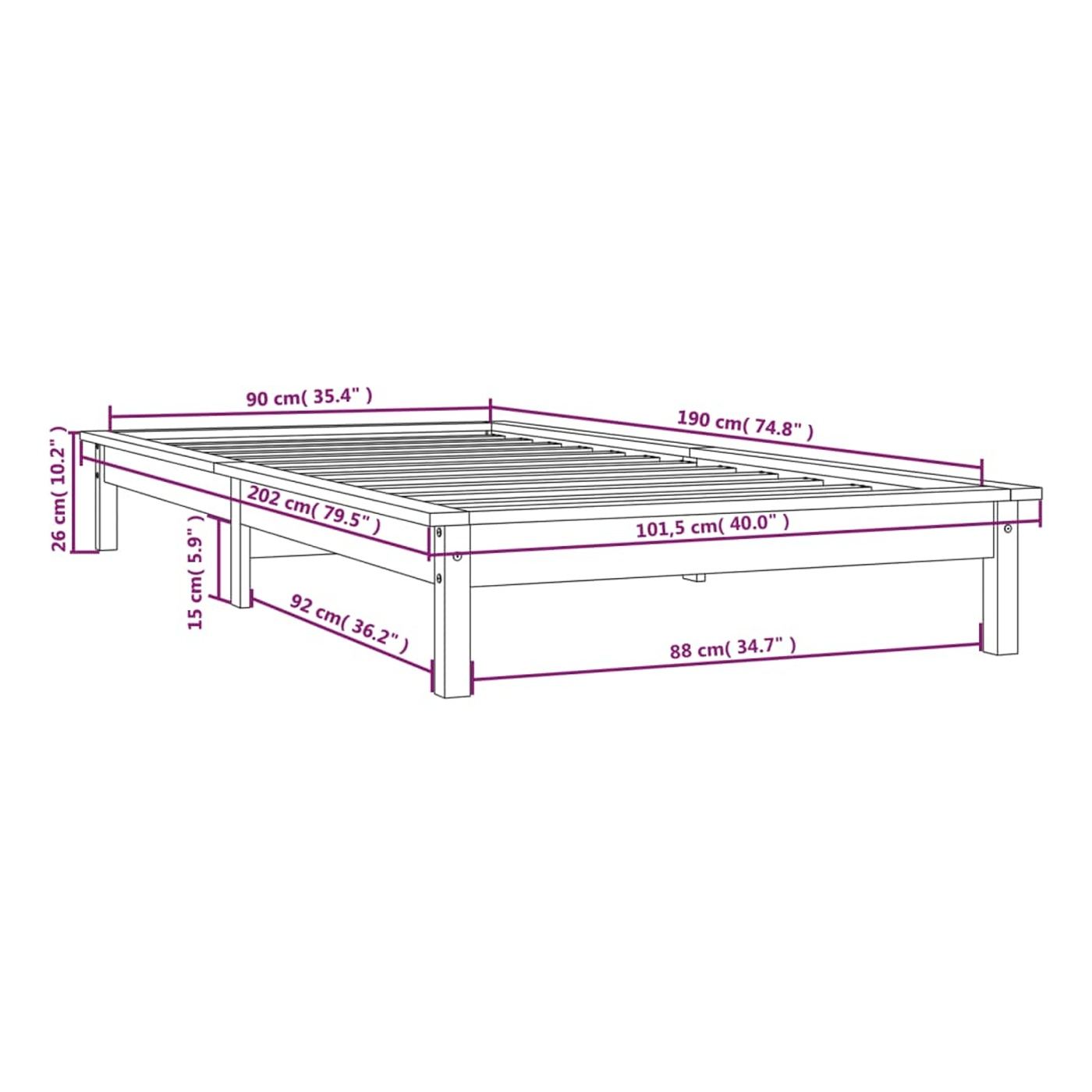 Postelja okvir Single 3FT, siva, 90x190 cm, masivno borovo leso - 9