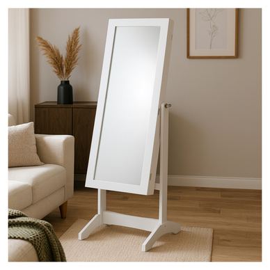 Dulap Pentru Bijuterii Cu Oglindă, Culoare Alb, Dimensiune 34 X 35.5 X 120 cm