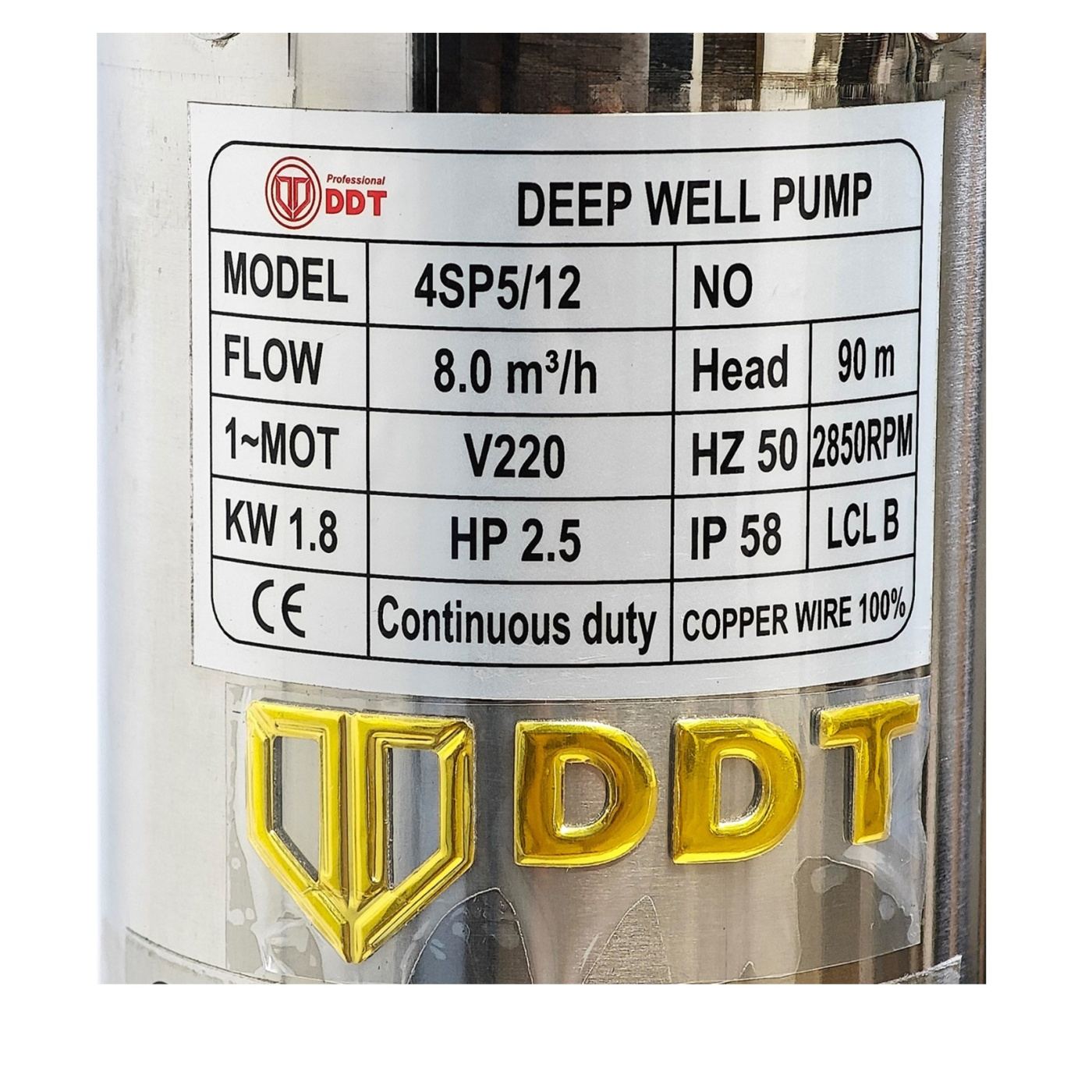 DDT 4SP5/12 Mélykúti merülő szivattyú, 1.8 kW teljesítmény, 8 m³/h áramlási sebesség, 12 rozsdamentes acél járókerék, homokálló - 4