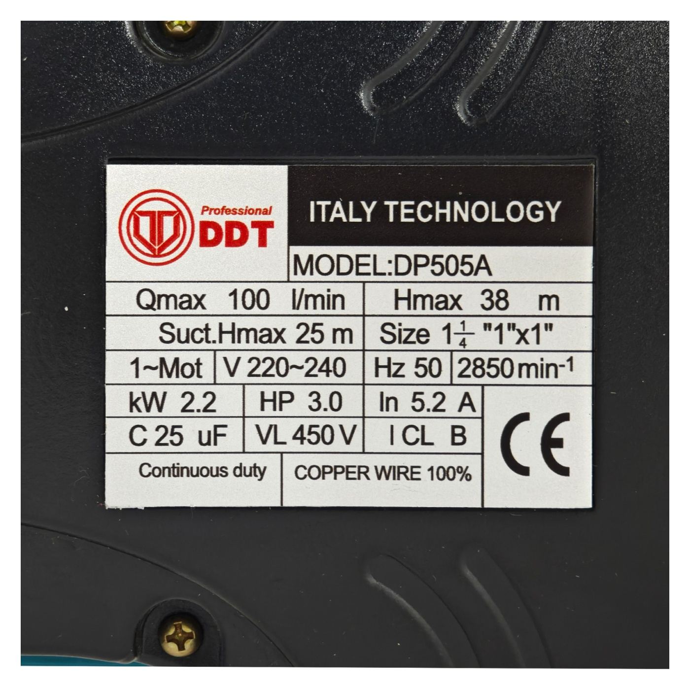 DDT DP505A ejektoros szivattyú, 2200 W teljesítmény, 100 l/perc áramlási sebesség, 38 m szívómélység, ideális mély kutakhoz - 6