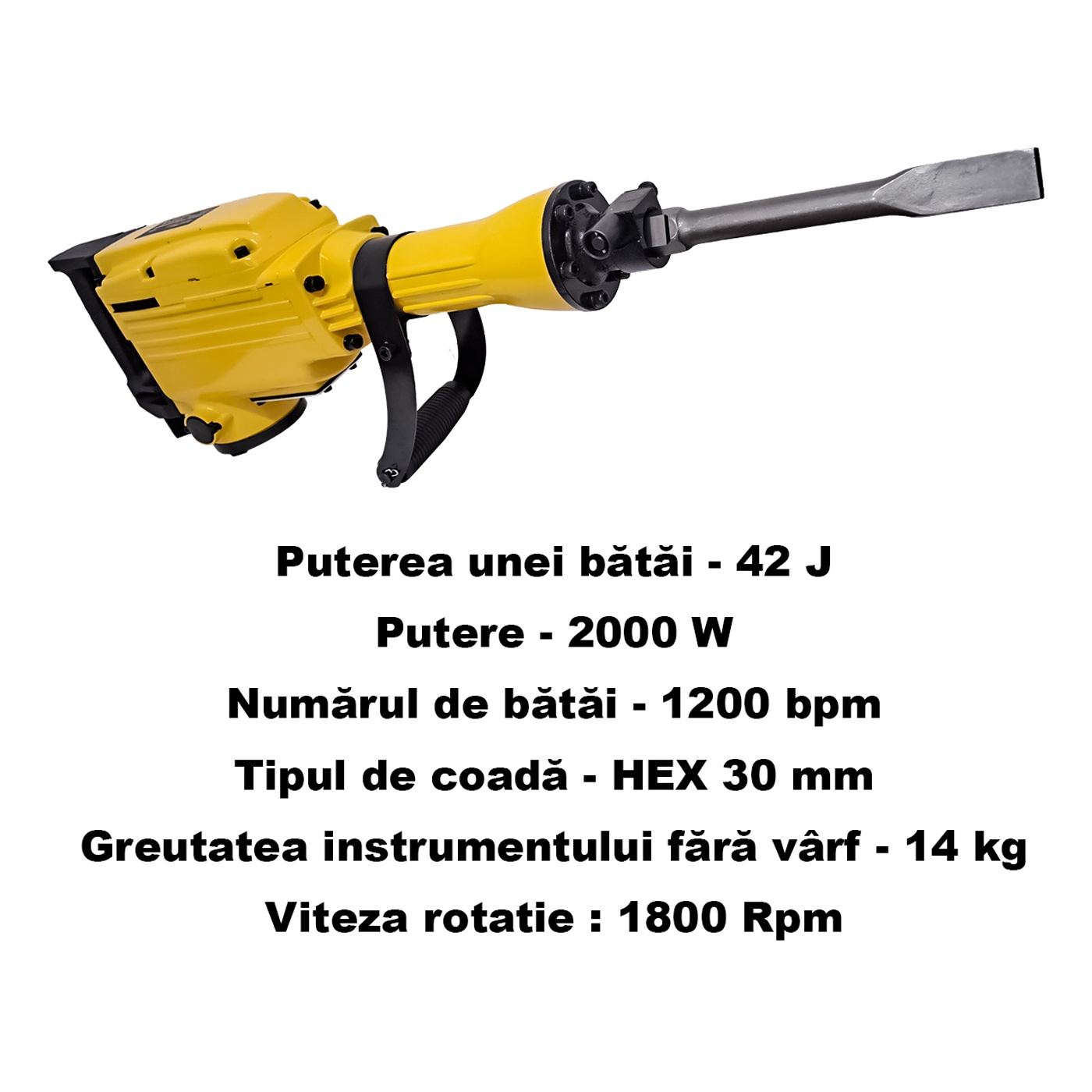 Mustang Professzionális Bontókalapács, 2000 W Teljesítmény, 42 J Energia, Bontáshoz - 4