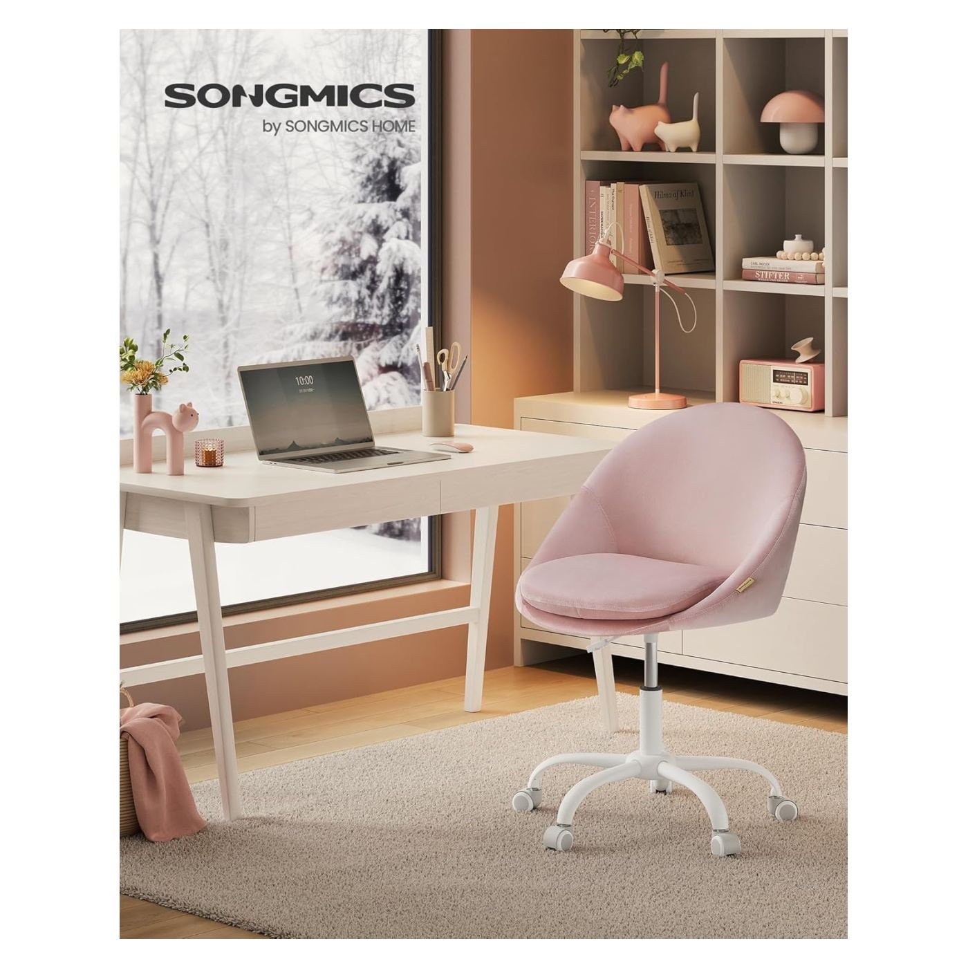 Ergonomikus irodai szék, állítható magasságú, 60x60x(80-90) cm, pasztell rózsaszín - 8