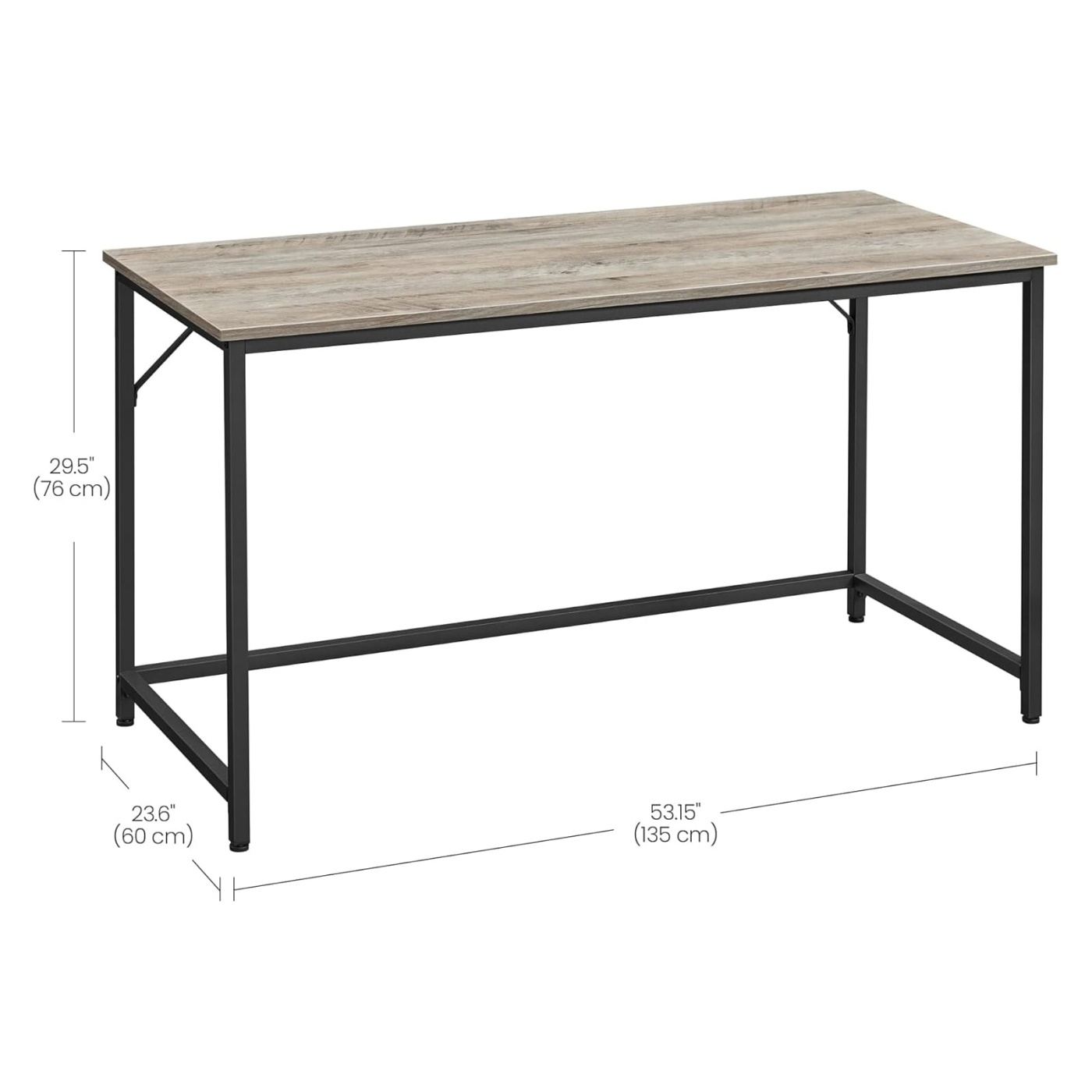 Ipari stílusú számítógépasztal fém vázzal és forgácslap lappal, 135x60x76 cm, tölgy szürke - 8