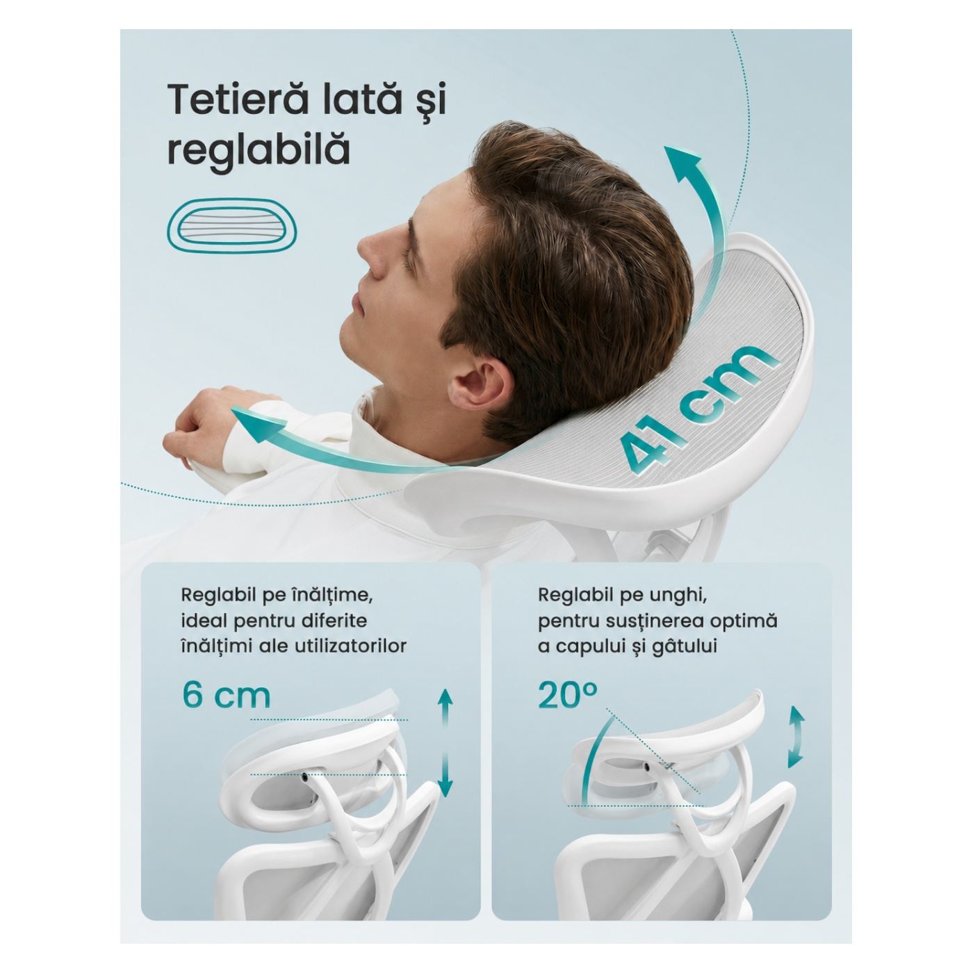 Állítható Ergonomikus Irodai Szék Deréktámasszal és Fejtámlával, Max. 150 kg, 70x70x115-125 cm, Szürke - 6