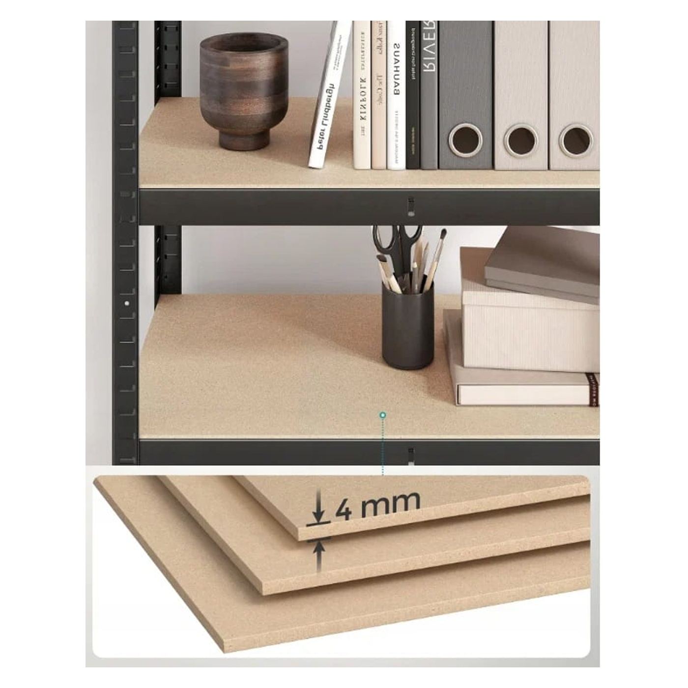 2 db fém polcrendszer 4 állítható MDF polccal, 80x40x160 cm, fekete - 2