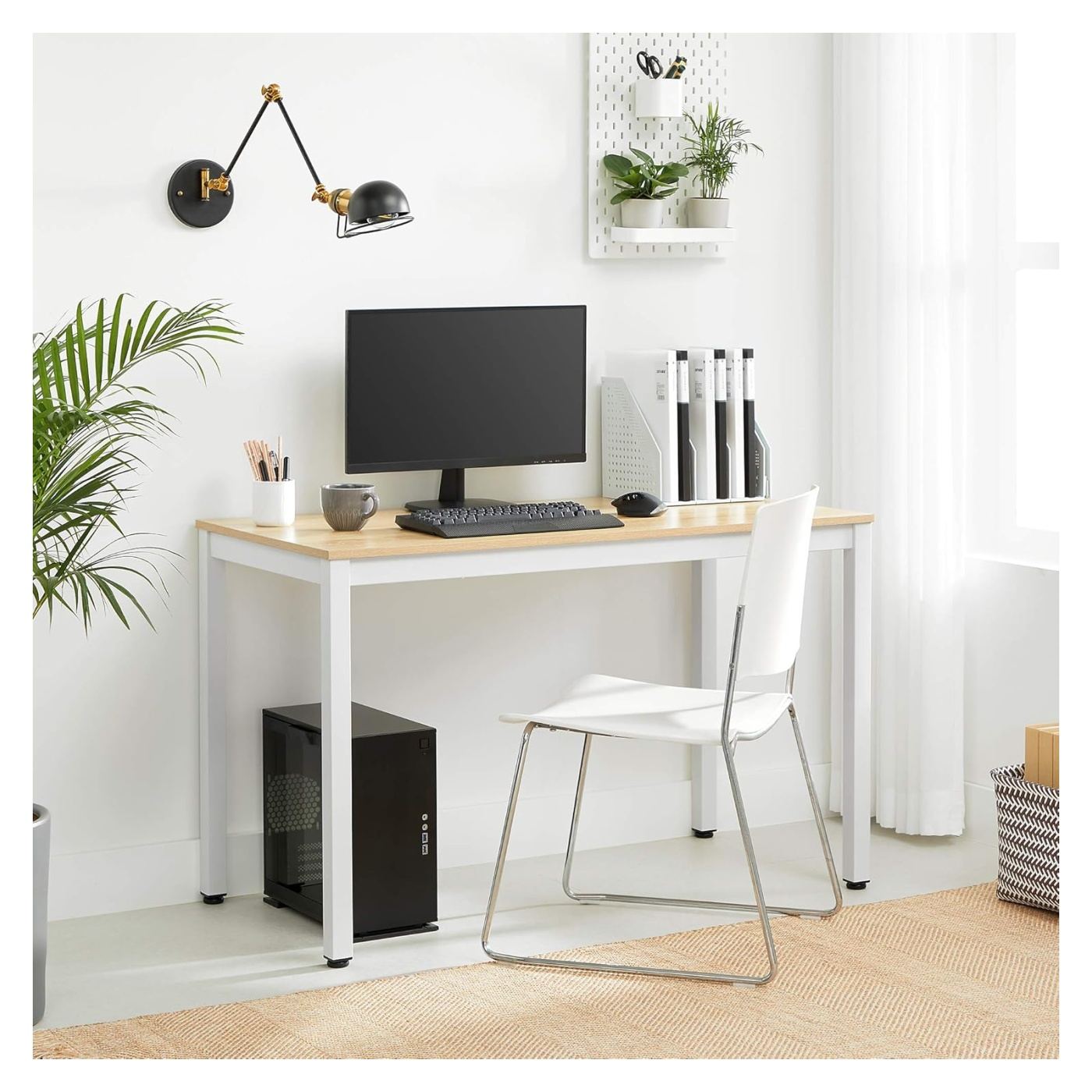 Számítógépasztal, Fémváz, Modern és Minimalista Dizájn, 120x60x75 cm, Fehér Tölgy Tetőlappal - 5