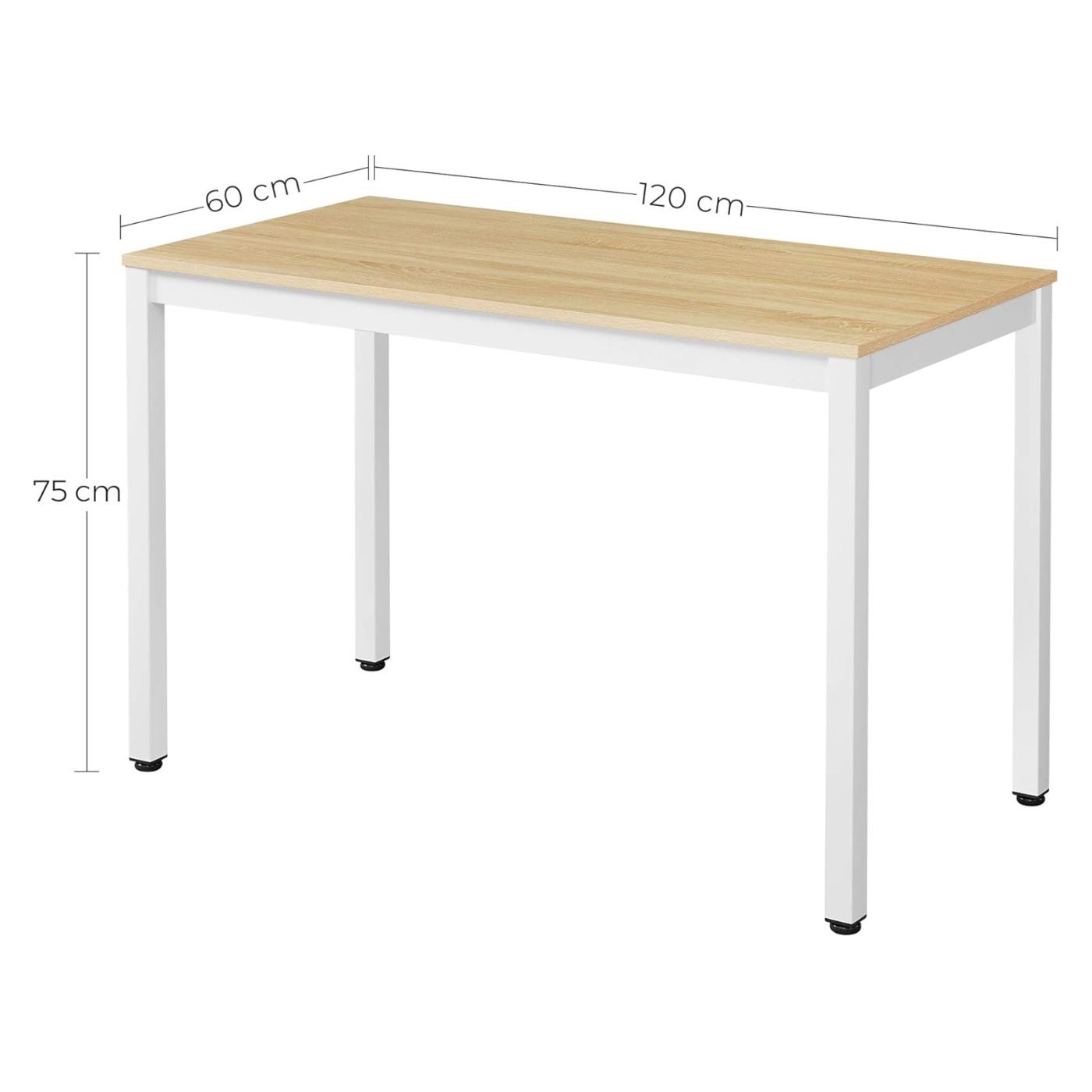 Számítógépasztal, Fémváz, Modern és Minimalista Dizájn, 120x60x75 cm, Fehér Tölgy Tetőlappal - 7