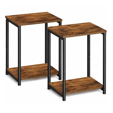 Set noptiere cu 2 rafturi, cadru metalic, stil industrial, 30x39x50 cm, maro rustic