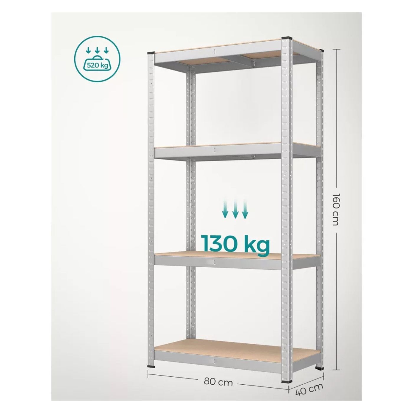 2 db fém polcrendszer 4 állítható MDF polccal, 80x40x160 cm, szürke - 2