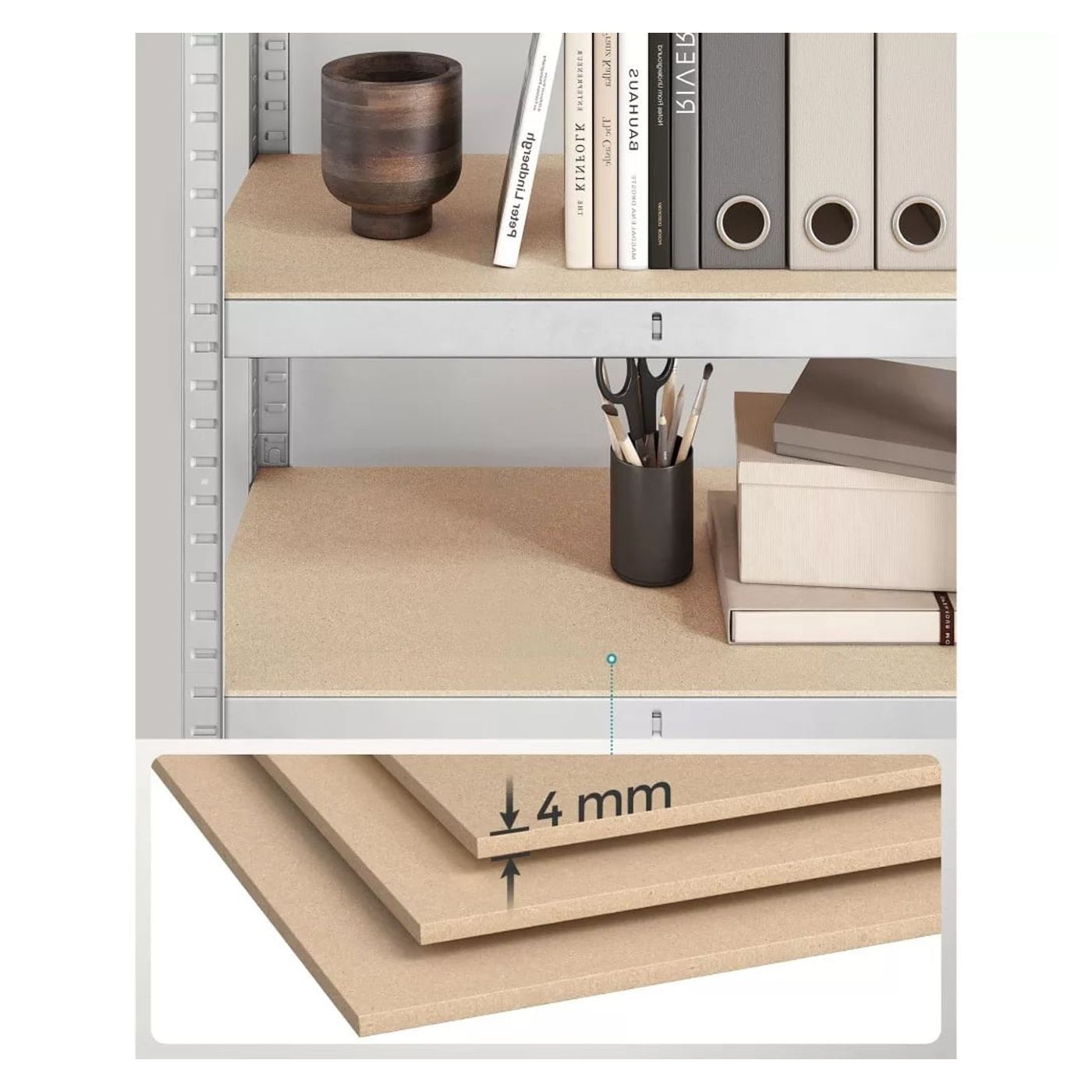 2 db fém polcrendszer 4 állítható MDF polccal, 80x40x160 cm, szürke - 5