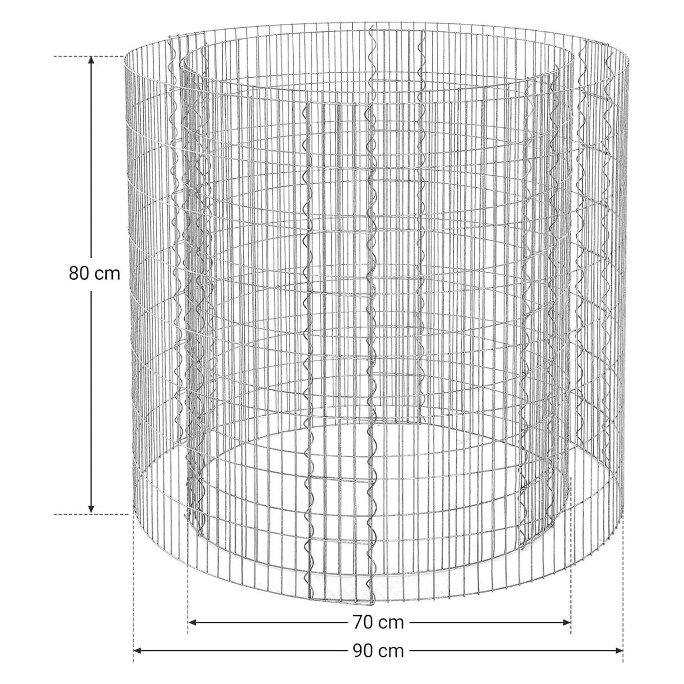 Kerek Gabion Kosár Kövekhez, Horganyzott Acél, 90x90x80cm, Ezüst - 7