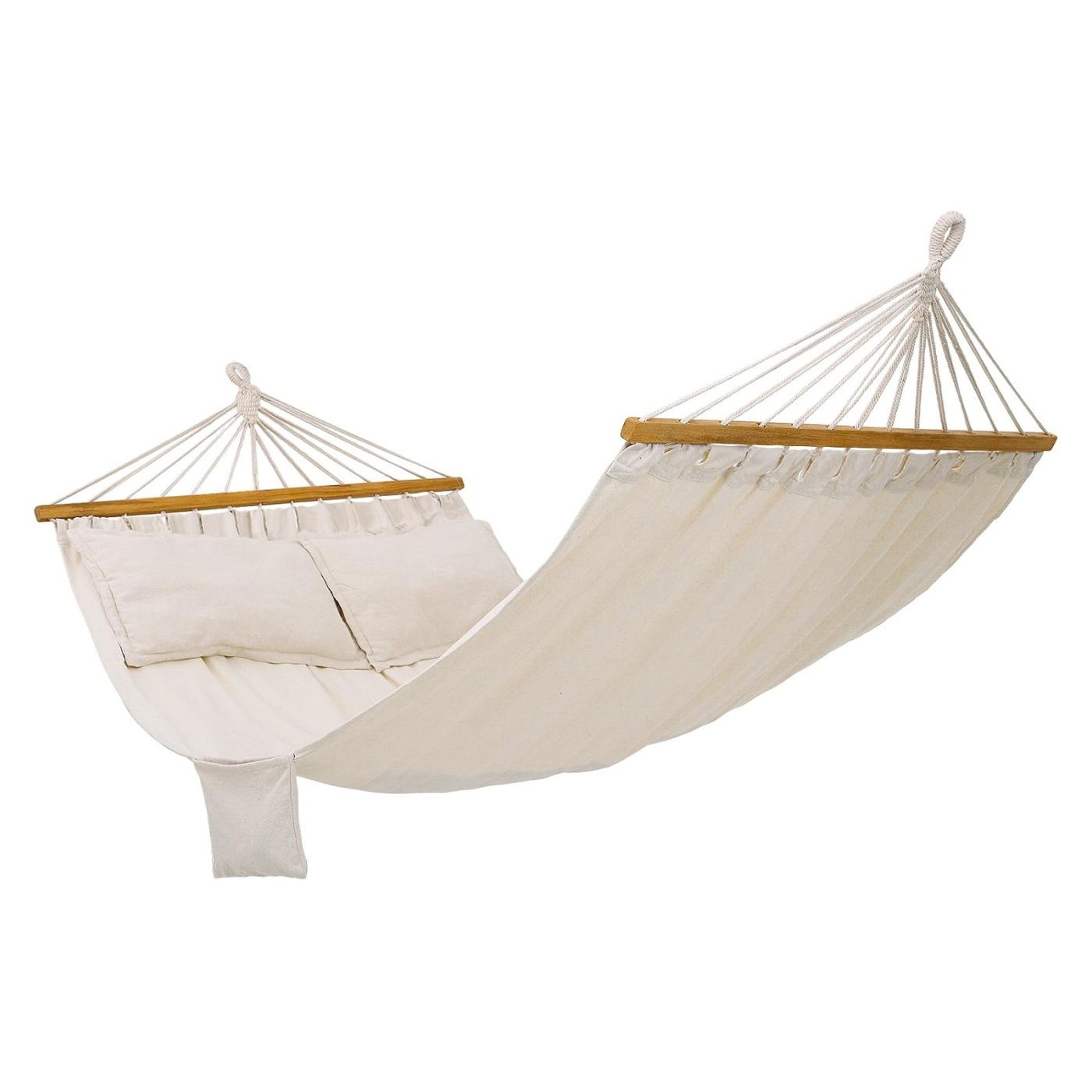 Dupla hintaágy fa rúddal, párnákkal, max. 300 kg, 210x150 cm, bézs - 6