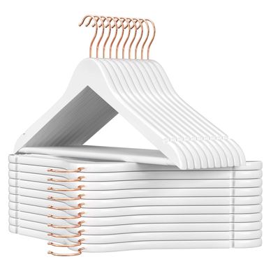 Set de 20 de umerase din lemn, cu bara antiderapantă pentru pantaloni și cârlig rotativ, 45 cm, alb