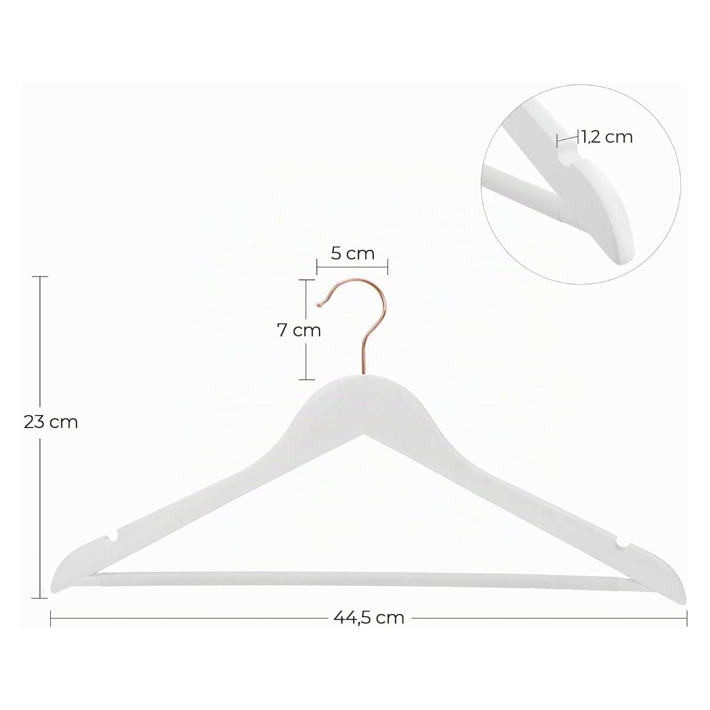 20 db-os Fa Akasztó Készlet Csúszásgátló Nadrágtartóval és Forgatható Kampóval, 45 cm, Fehér - 2