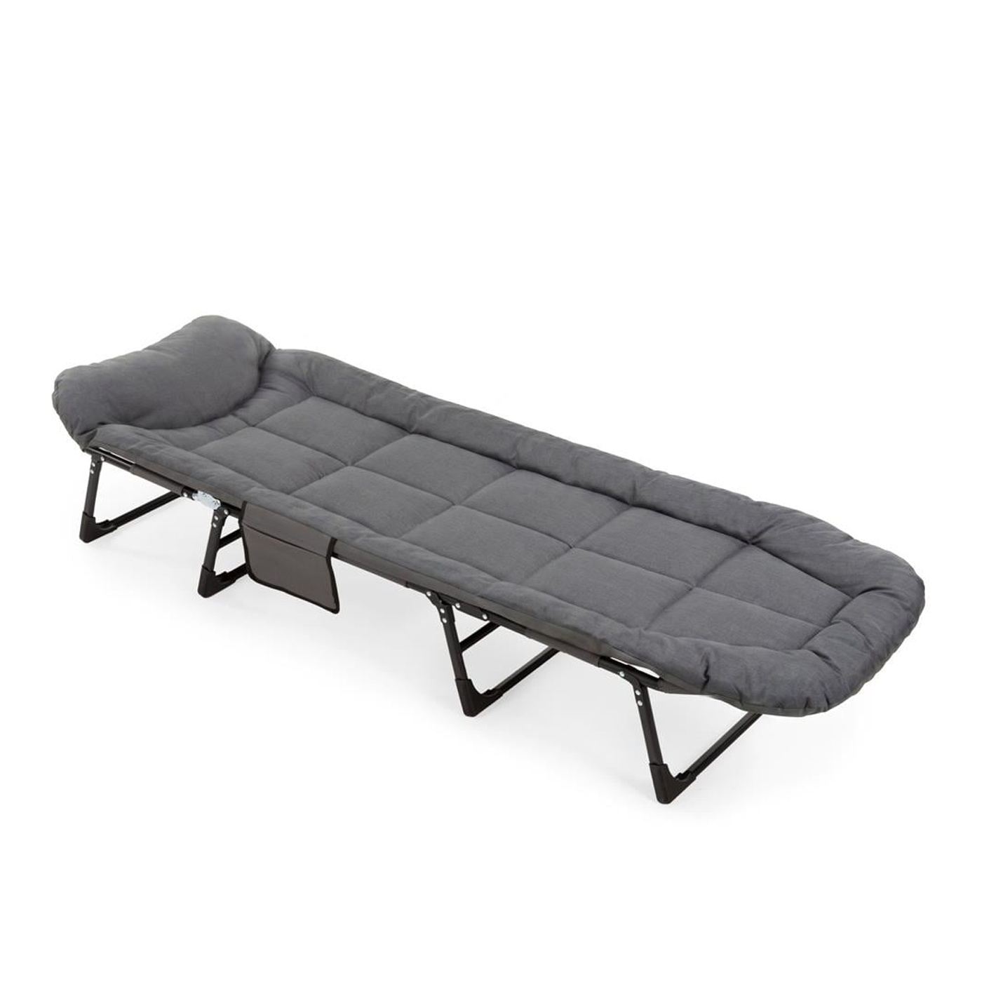 Összecsukható kerti nyugágy matraccal, állítható fejtámlával és oldalzsebbel, 200x65x30 cm, 150 kg, szürke - 26