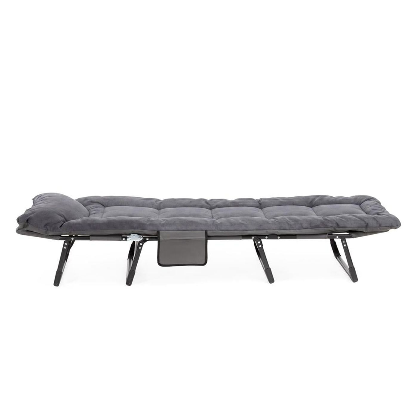 Összecsukható kerti nyugágy matraccal, állítható fejtámlával és oldalzsebbel, 200x65x30 cm, 150 kg, szürke - 29