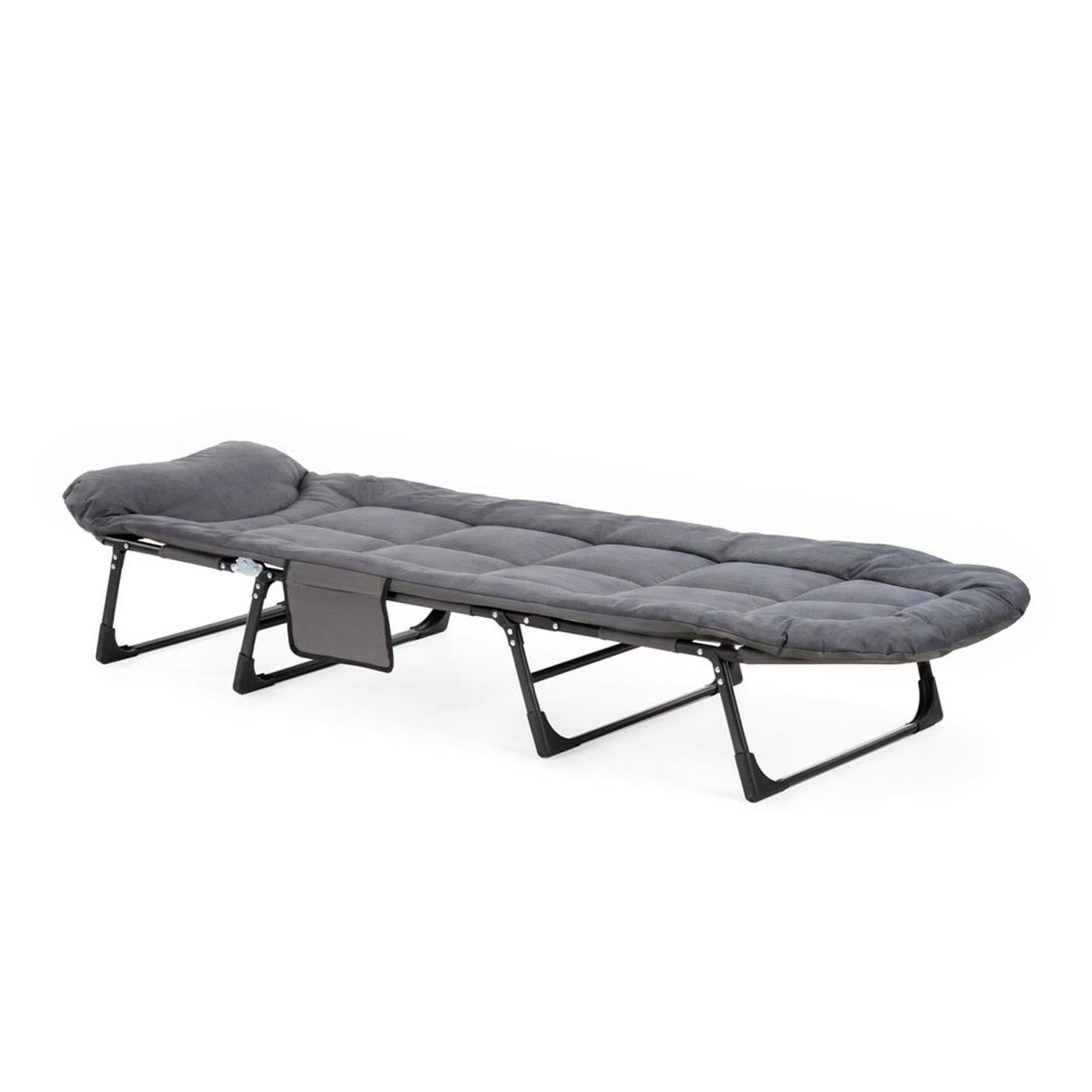 Összecsukható kerti nyugágy matraccal, állítható fejtámlával és oldalzsebbel, 200x65x30 cm, 150 kg, szürke - 30