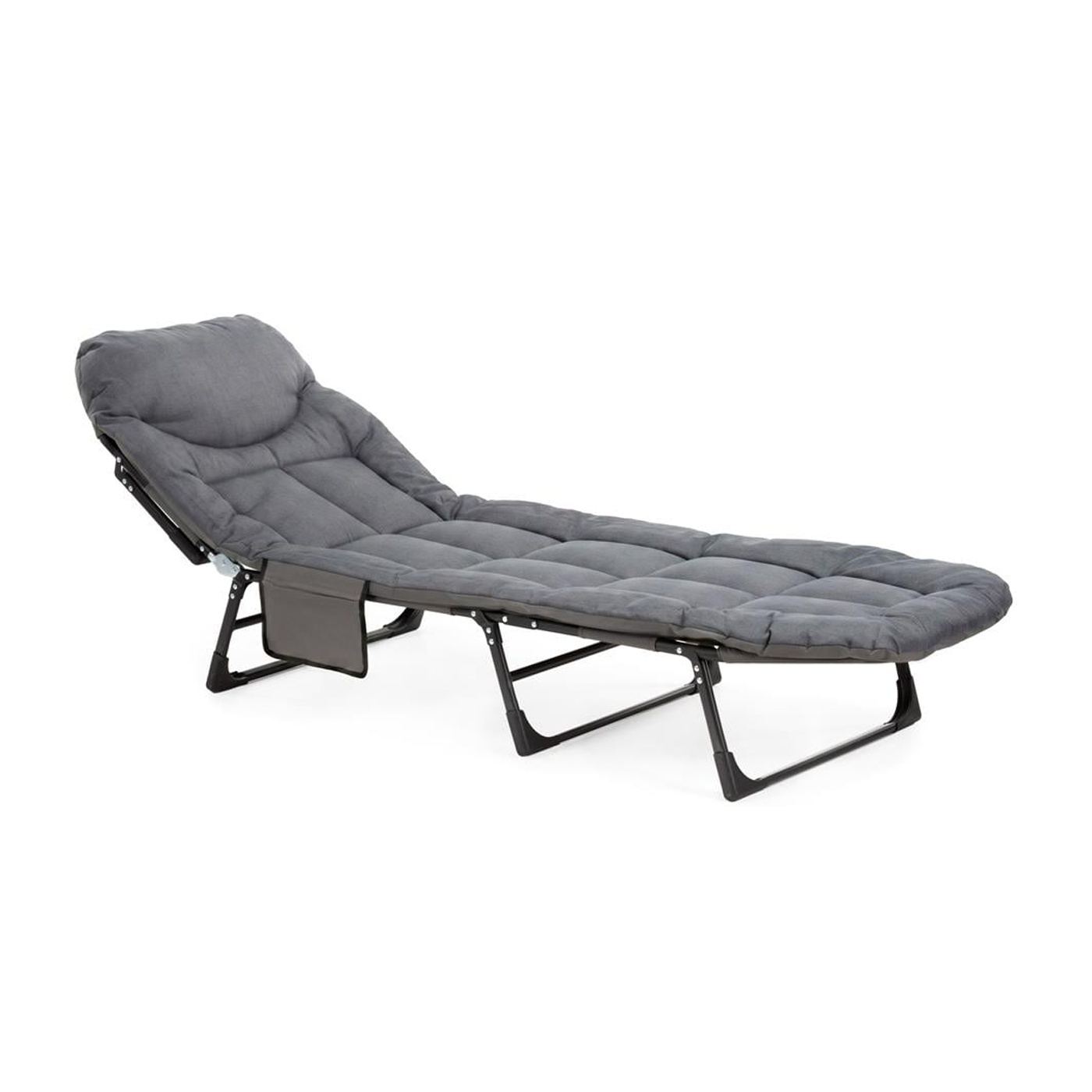 Összecsukható kerti nyugágy matraccal, állítható fejtámlával és oldalzsebbel, 200x65x30 cm, 150 kg, szürke - 31