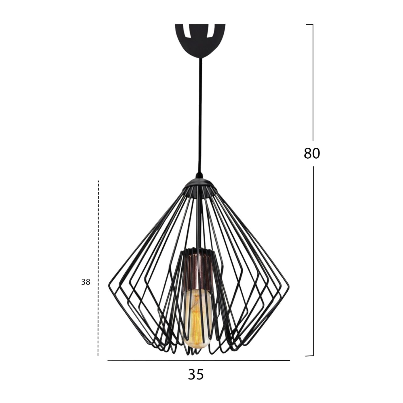 Fém függőlámpa E27, fekete árnyalat, 80 cm - 2