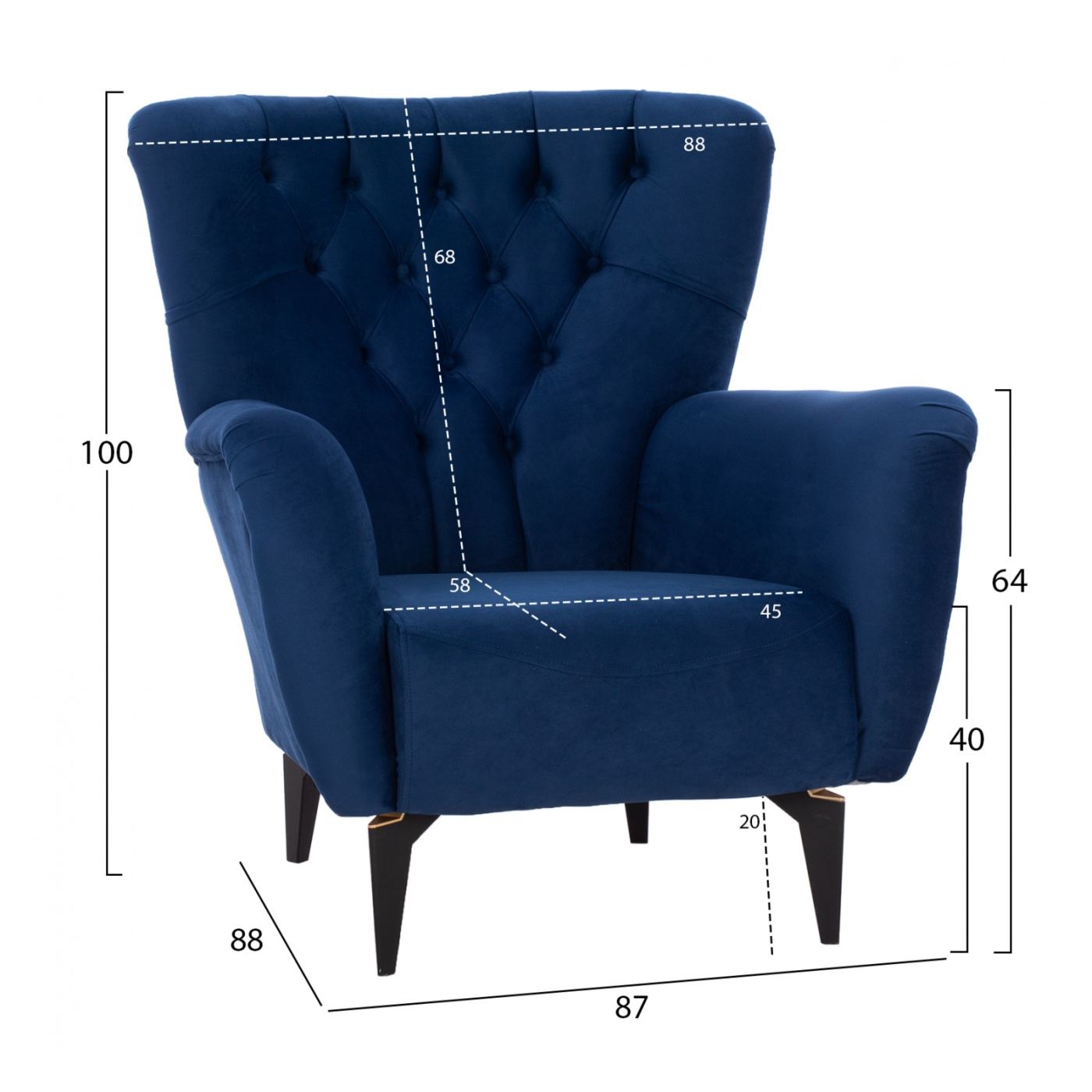 Chesterfield fotel bársonyból, kék/fekete árnyalat 87x88x100 cm - 2