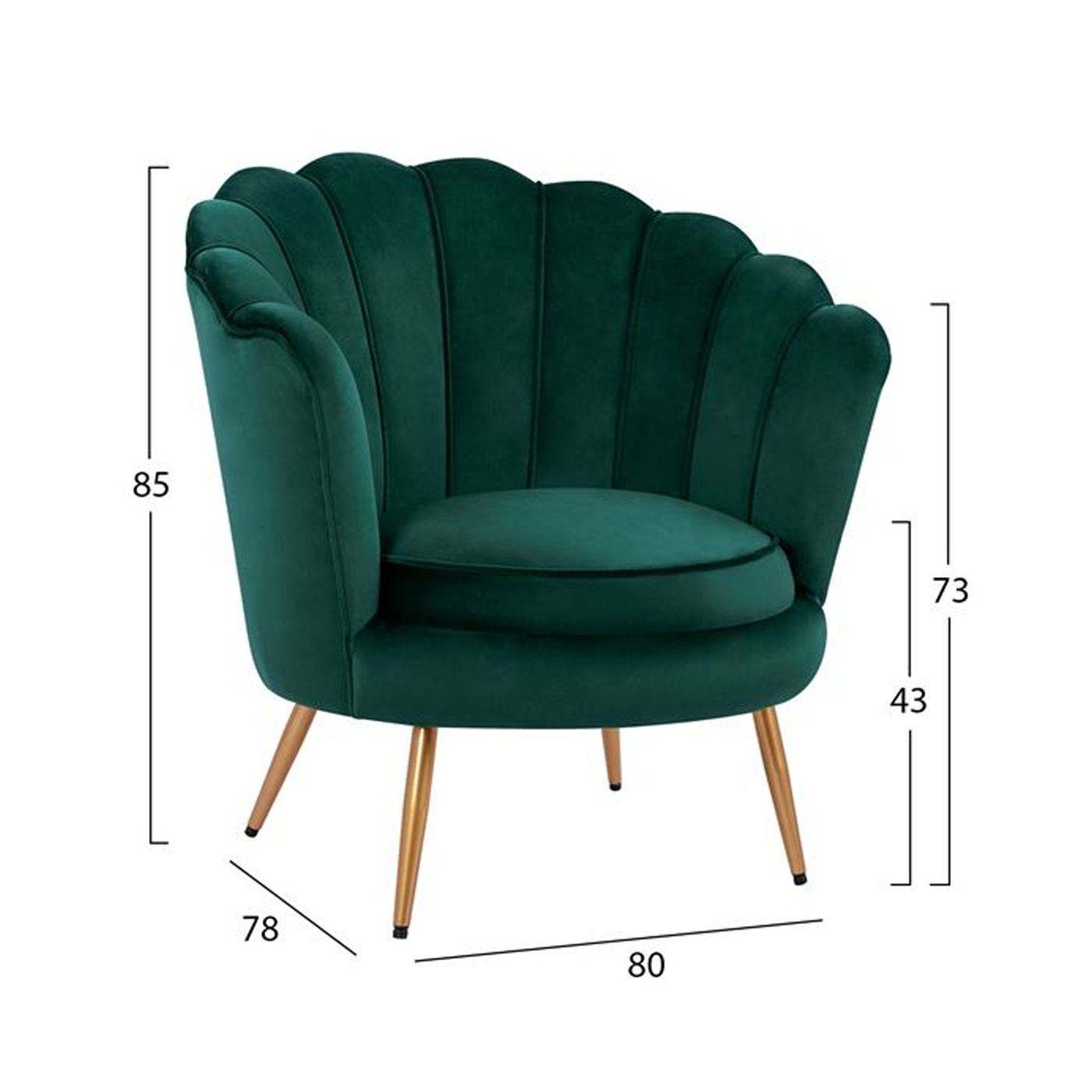 Coquille bársonyos fotel, 80x78x85 cm - 2