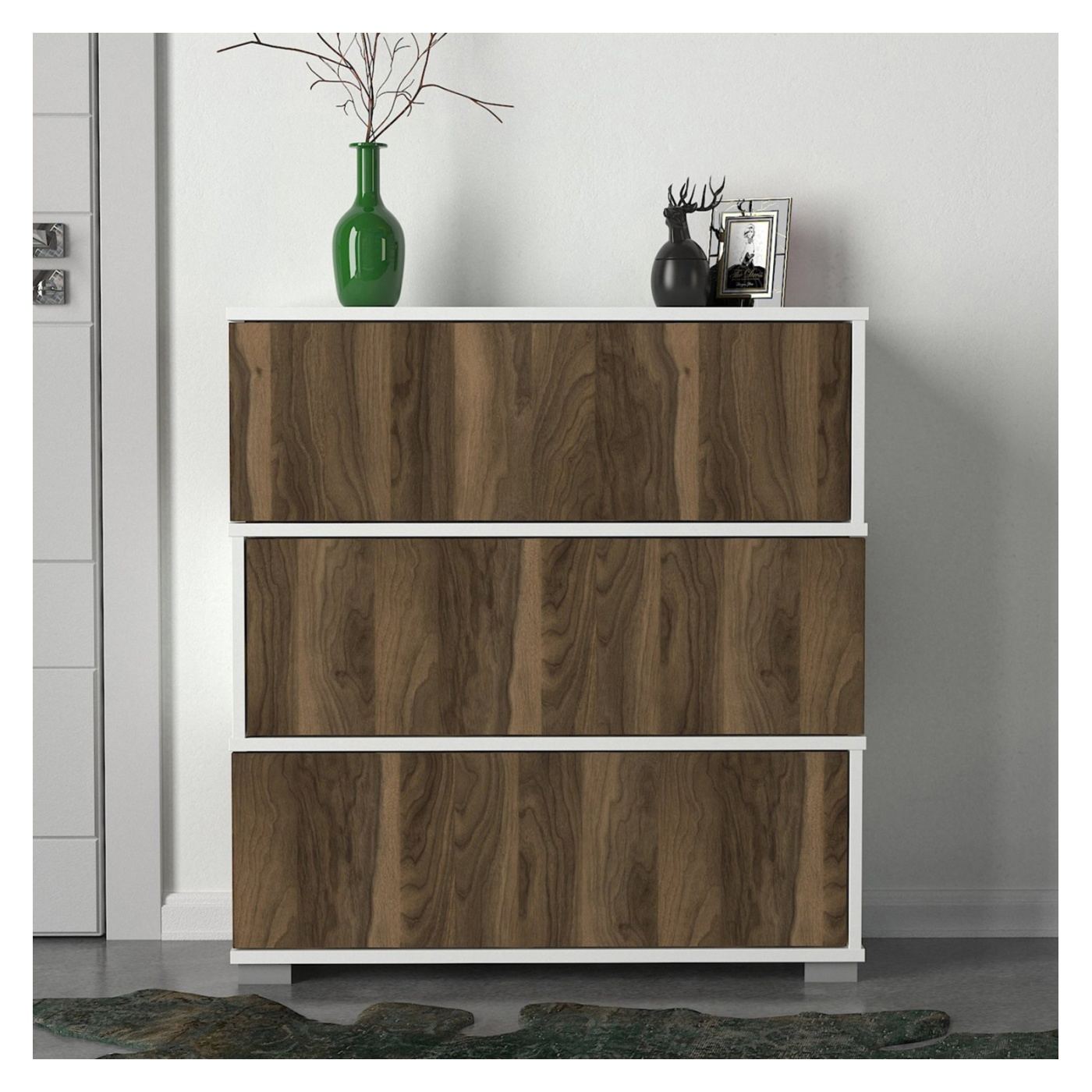 Dulap pentru pantofi, nuanta alb/nuc, 90x30x93 cm - 3
