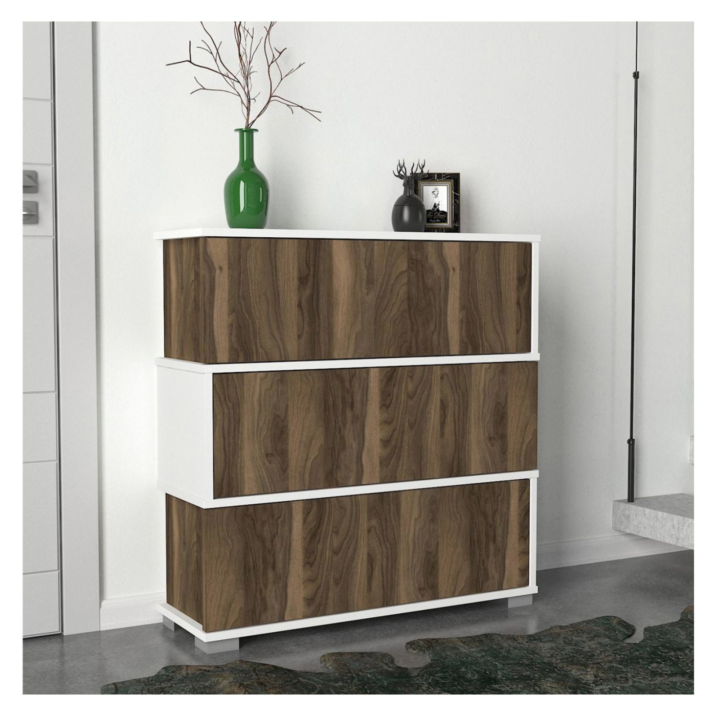 Dulap pentru pantofi, nuanta alb/nuc, 90x30x93 cm - 7