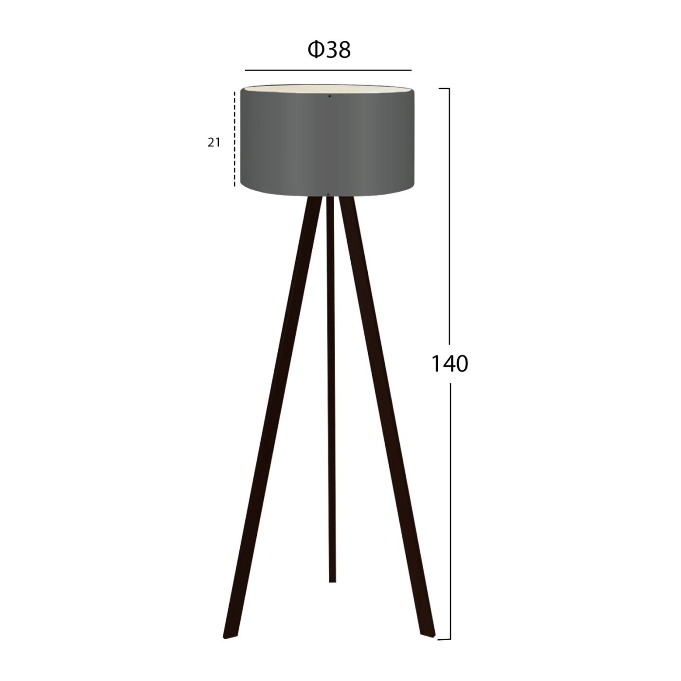Padlóállólámpa MDF állvánnyal, E27, sötétszürke árnyalat, 21x38x140 cm - 2