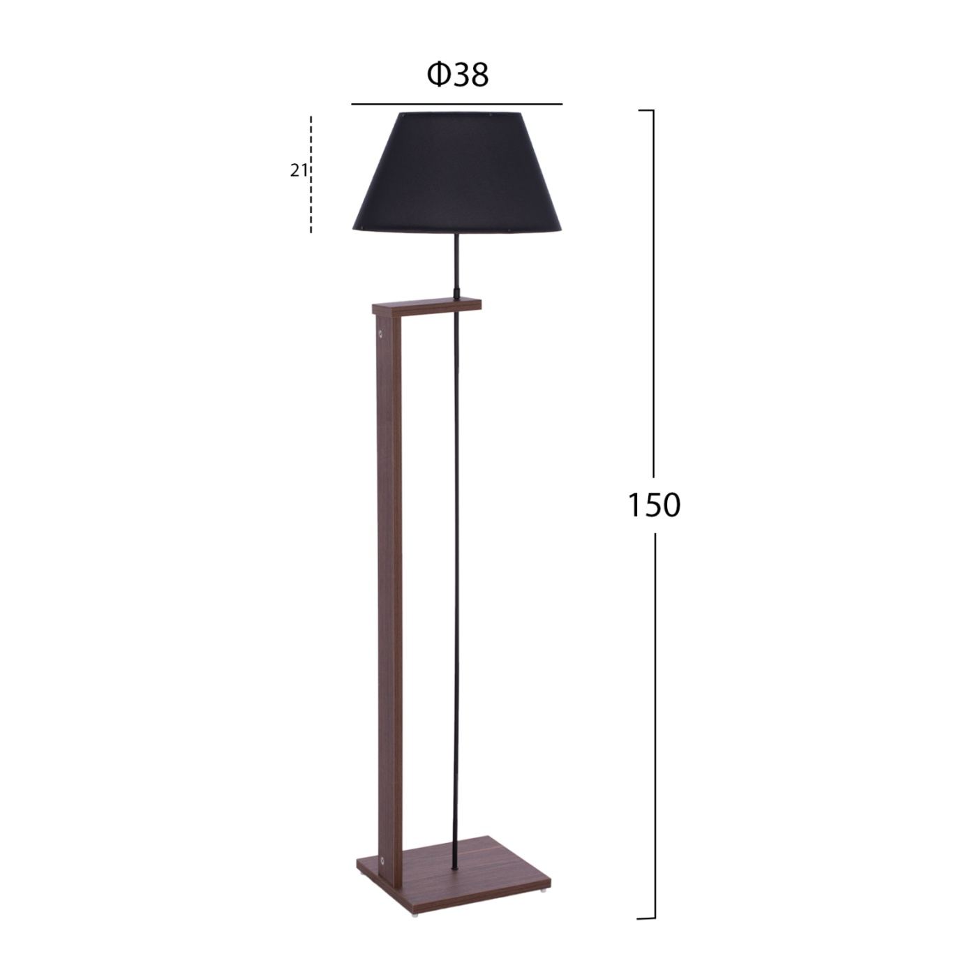 Fém/MDF padlólámpa, E27, fekete/dió árnyalat, 38x21x150 cm - 2