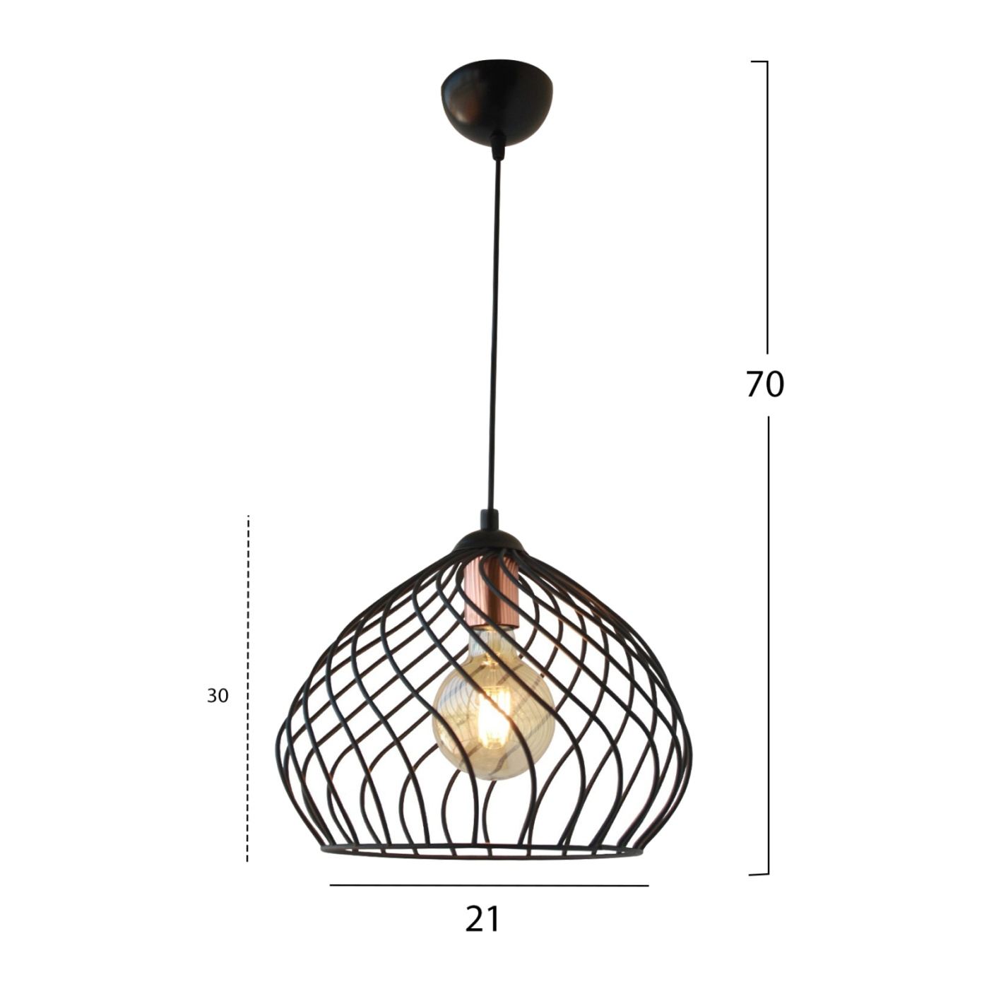 Fém függőlámpa E27, fekete árnyalat, 70 cm - 2