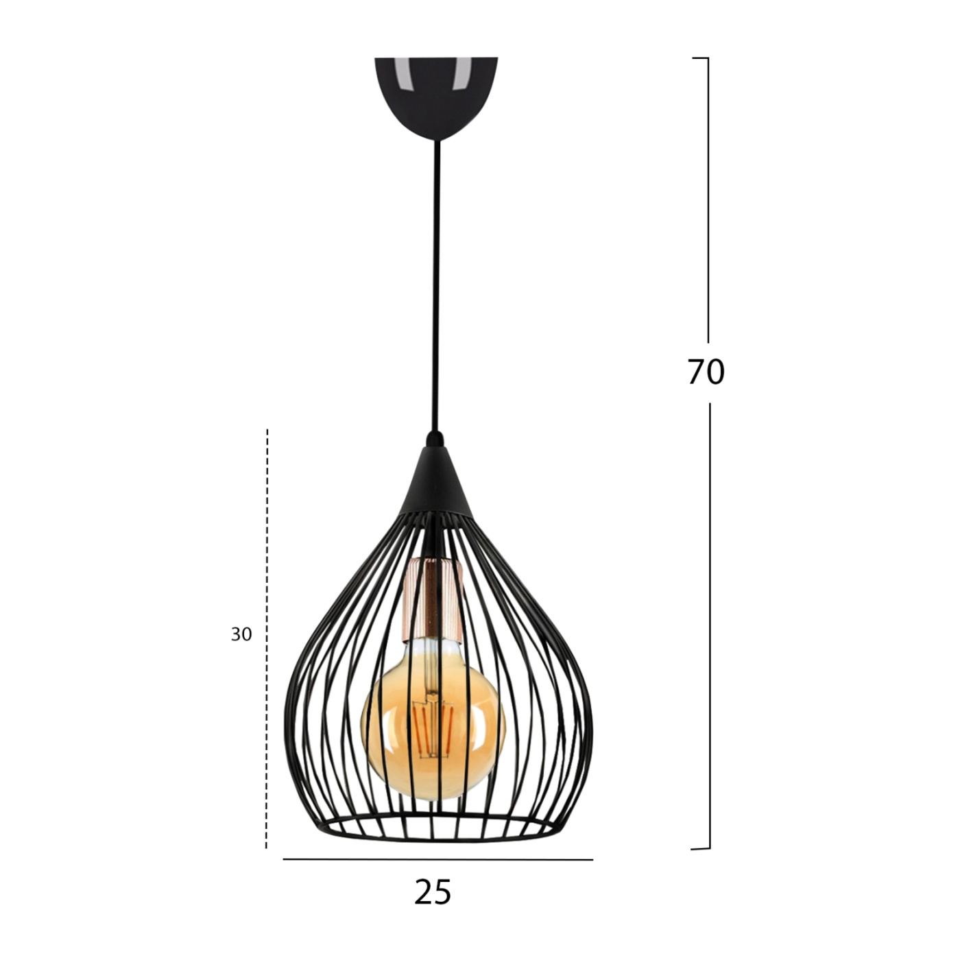 Fém függőlámpa E27, fekete árnyalat, 70 cm - 2
