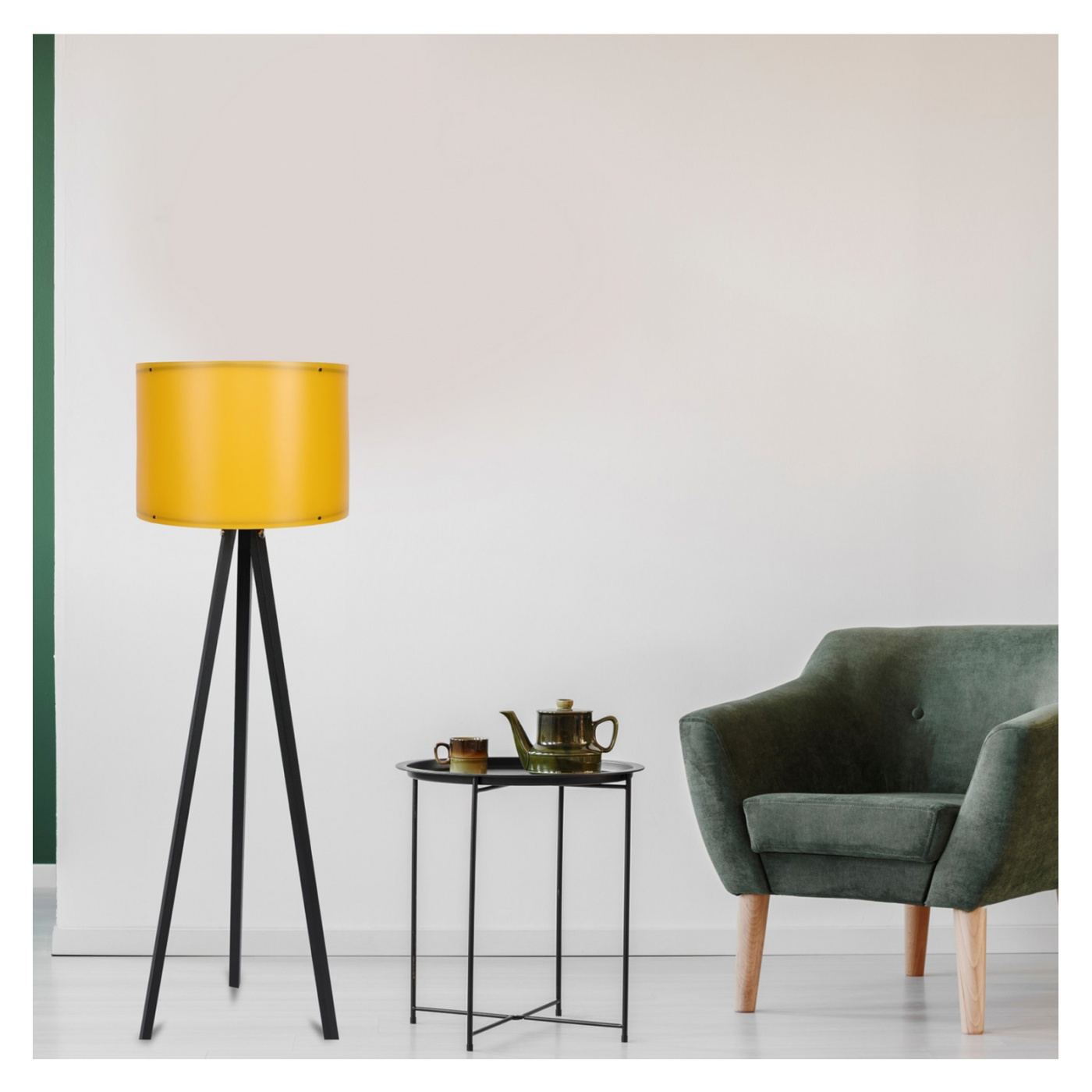 Padló lámpa, MDF, E27, sárga/fekete árnyalat, 38x145 cm - 3