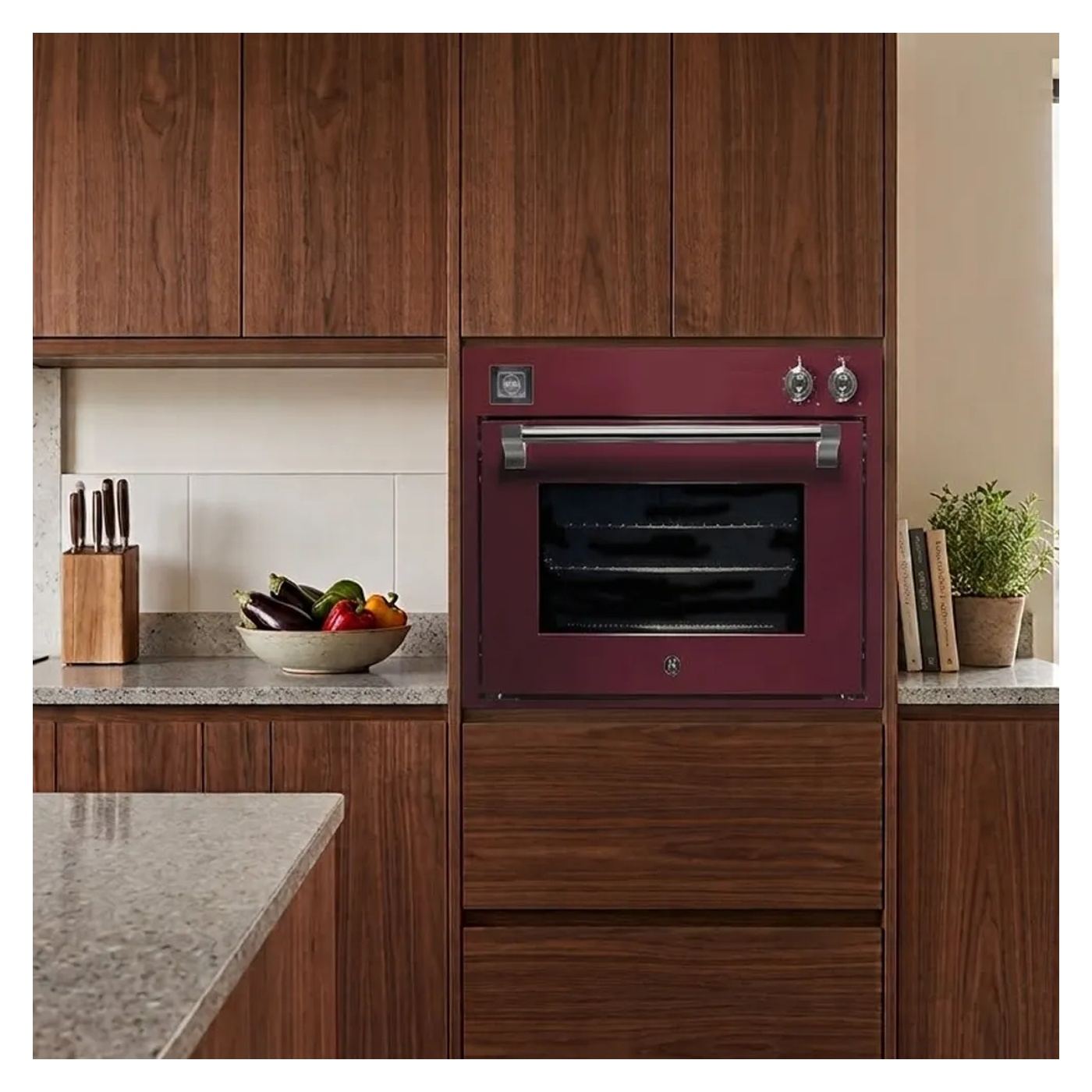 Beépíthető prémium elektromos sütő gőzzel és légkeveréssel, Steel Cucine, 90 cm, 91 liter, Króm/Bordó - 2