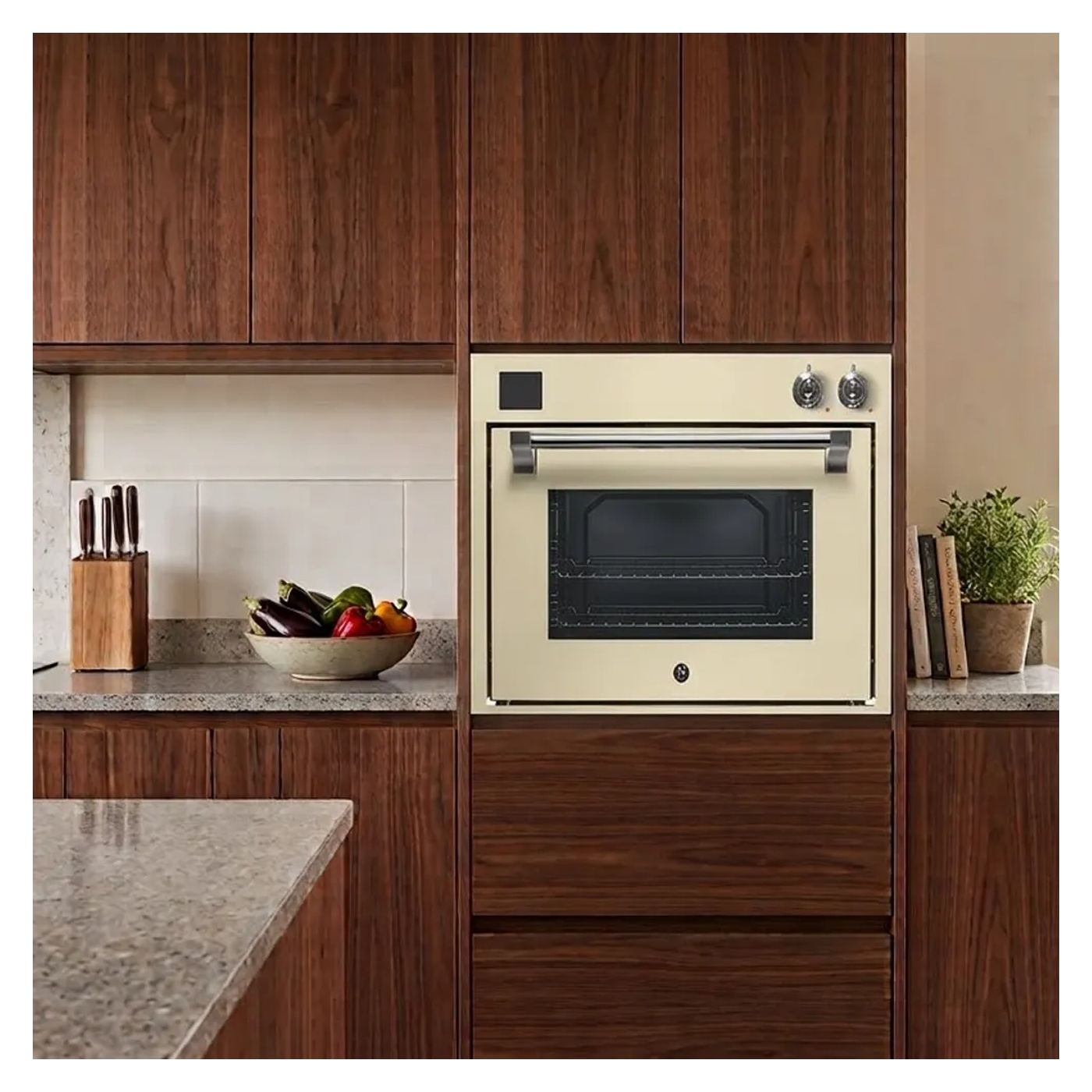 Beépített prémium elektromos sütő gőzzel és légkeveréssel, Steel Cucine, 90 cm, 91 liter, Króm/Krém - 2