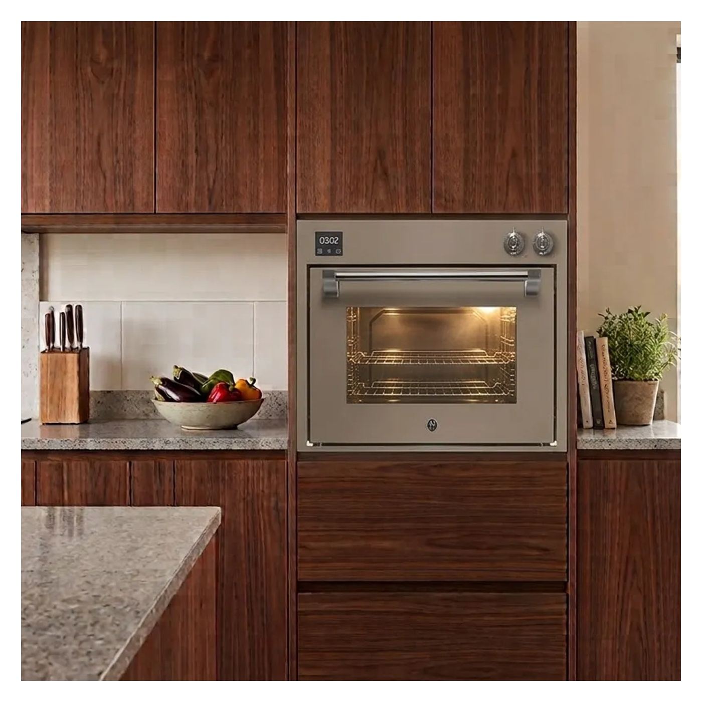Prémium beépíthető gőz- és légkeveréses elektromos sütő, Steel Cucine, 90 cm, 91 liter, króm/bézs - 2