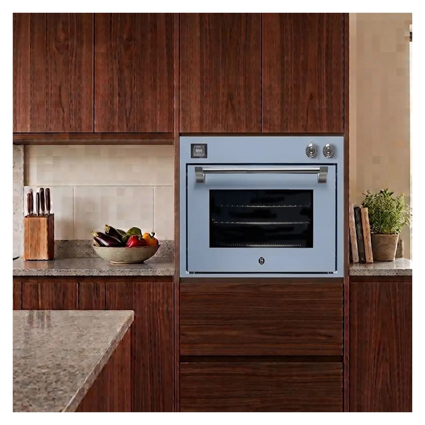 Prémium beépíthető gőz- és légkeveréses elektromos sütő, Steel Cucine, 90 cm, 91 liter, króm/matt kék - 2