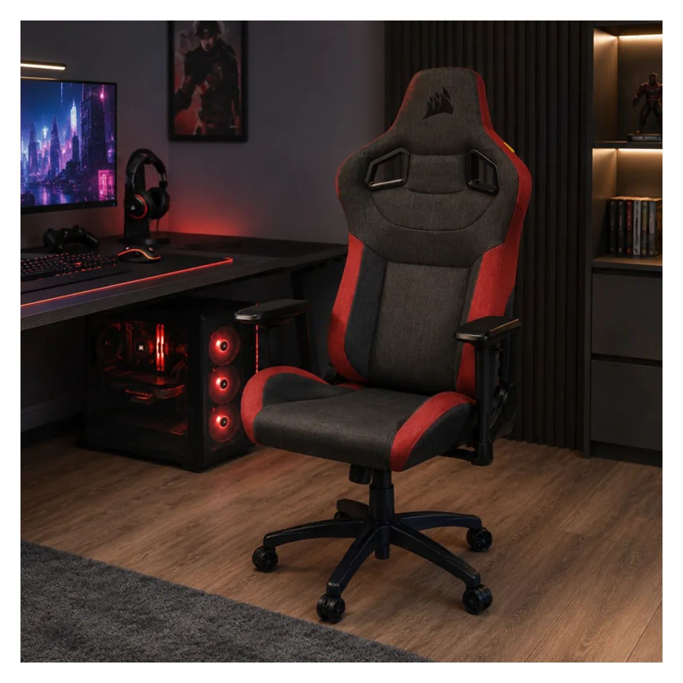 Gamer szék kerekekkel, Corsair, T3 Rush, Fekete/Piros - 2