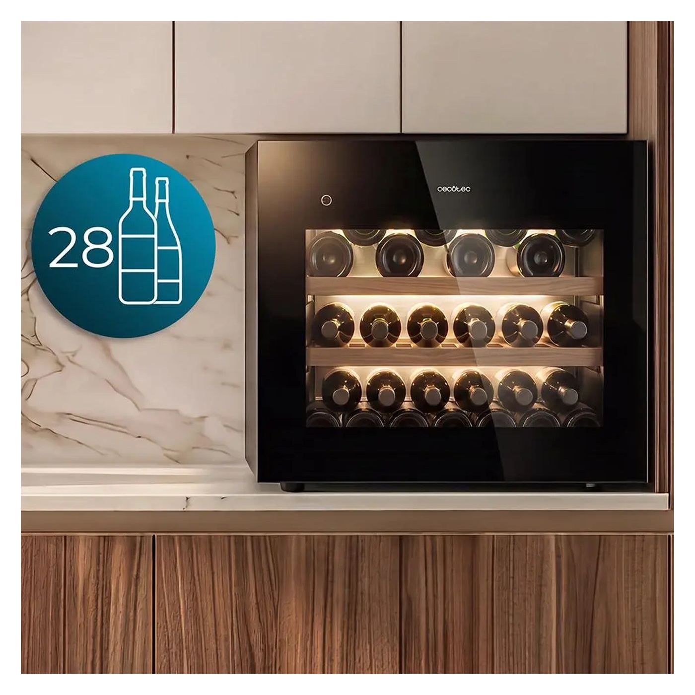 Beépíthető borhűtő, Cecotec, GrandSommelier 28000 Touch, 28 palack, Matt fekete - 3