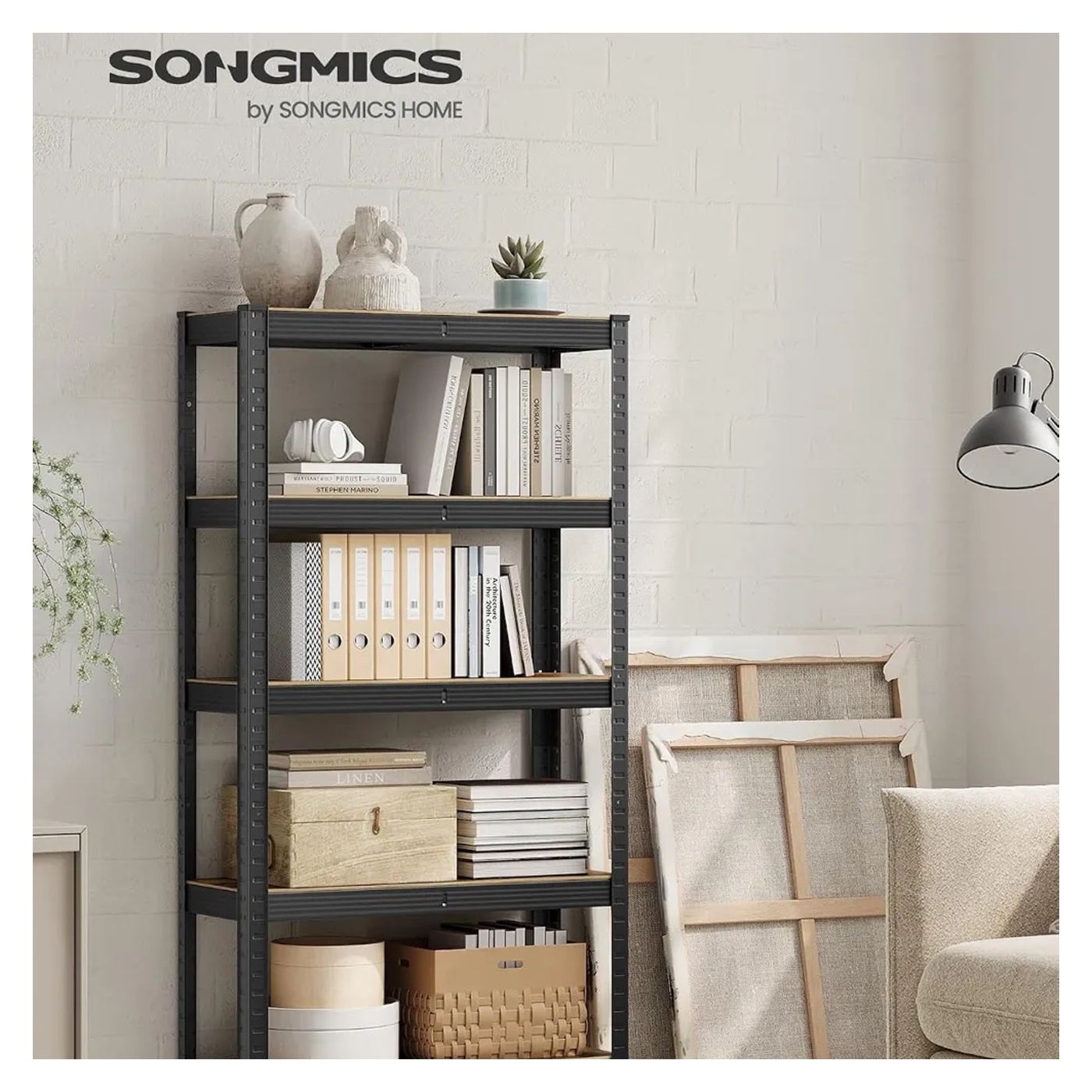 Polc, Songmics, 5 szintes, fekete/barna - 4