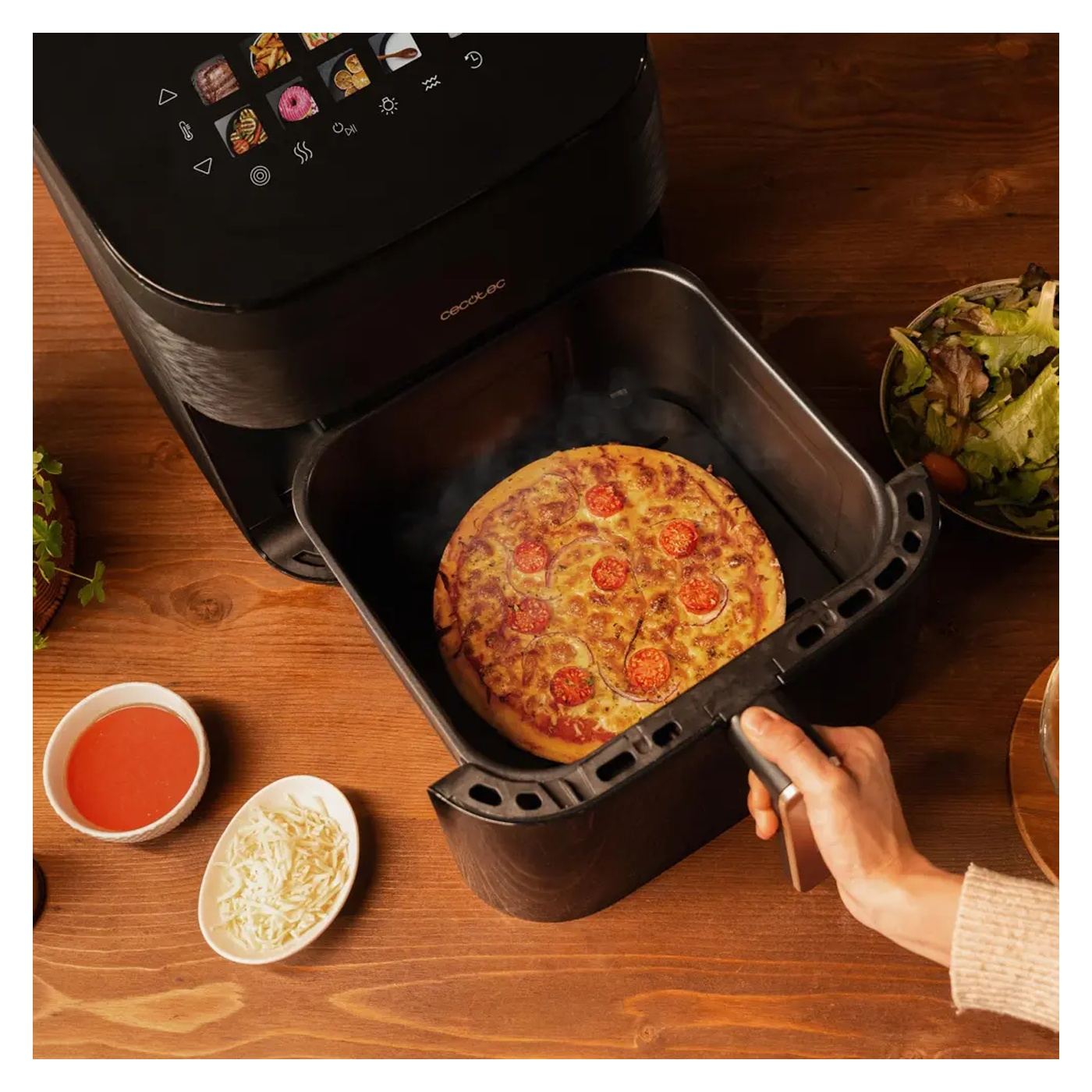 Cecotec 3 az 1-ben forrólevegős fritőz és grill, 6,5 literes kapacitás, füstölő funkció és pizza sütőlap, állítható hőmérséklet, - 3