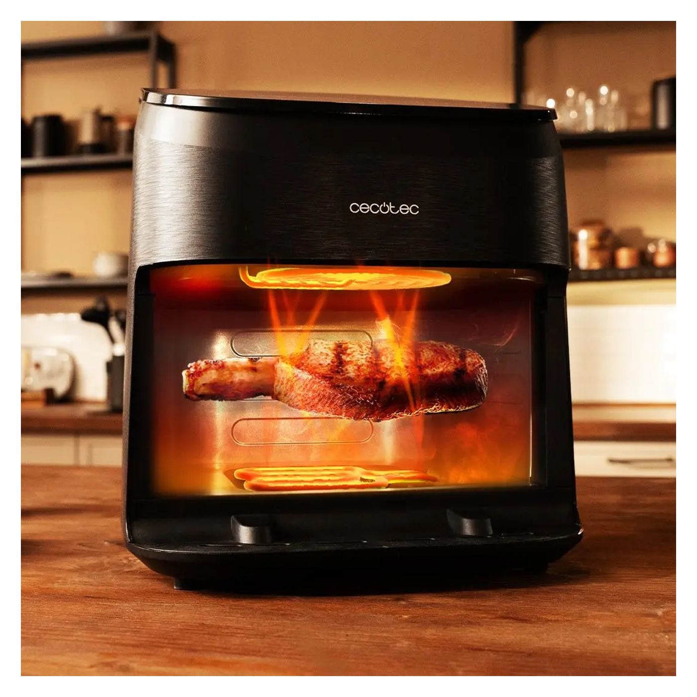 Cecotec 3 az 1-ben forrólevegős fritőz és grill, 6,5 literes kapacitás, füstölő funkció és pizza sütőlap, állítható hőmérséklet, - 6