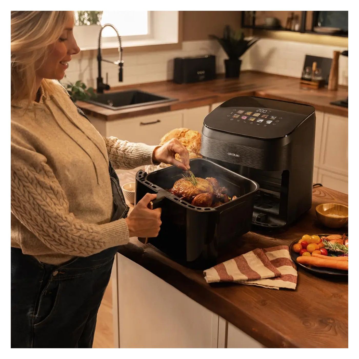 Cecotec 3 az 1-ben forrólevegős fritőz és grill, 6,5 literes kapacitás, füstölő funkció és pizza sütőlap, állítható hőmérséklet, - 7