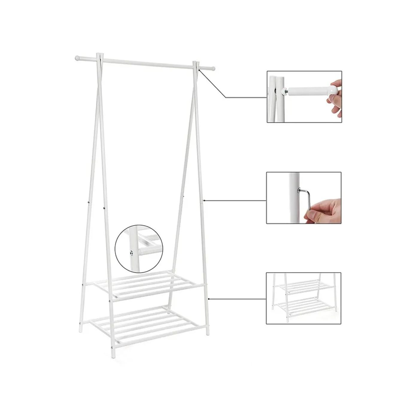 SONGMICS fém ruhaállvány, ruhaakasztó sínnel, cipőtartóval 87,5 x 155 x 41 cm - 3