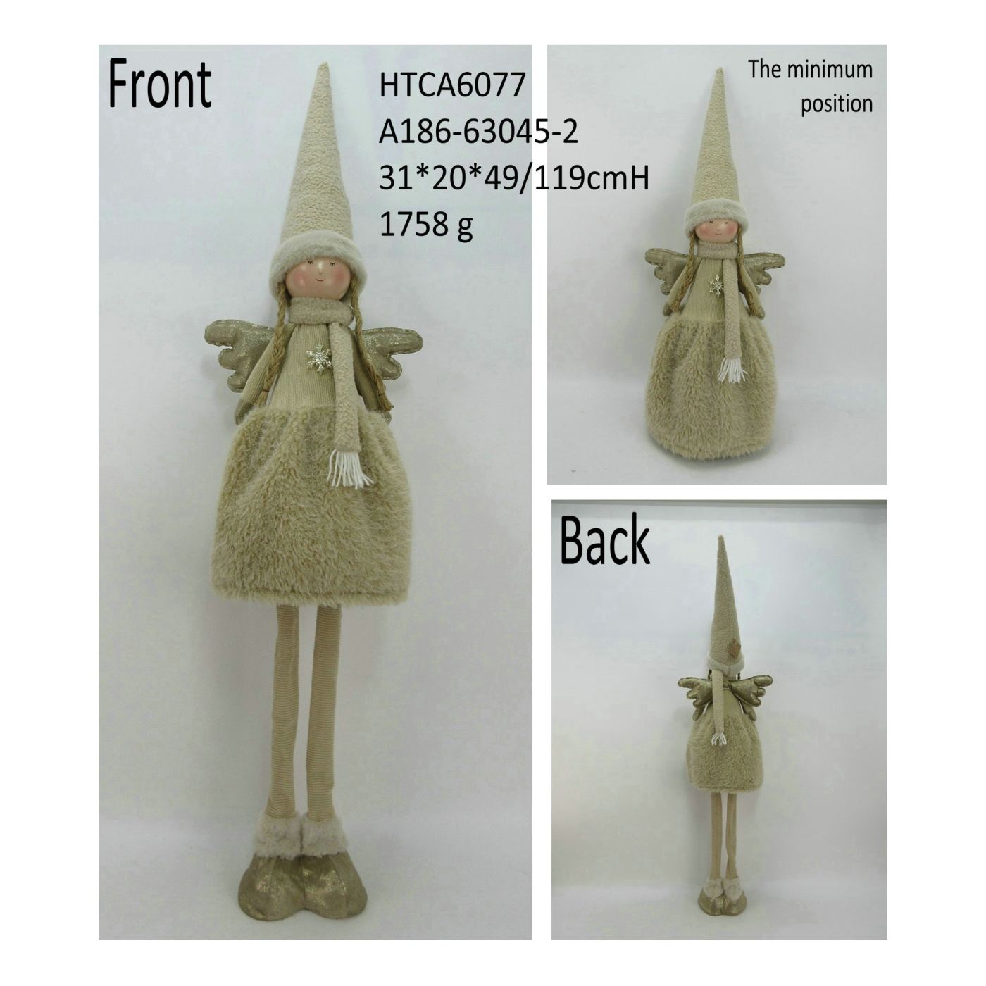 Plüss angyallány figura Santa Lila 22x19x80x116cm színes 1db - 2