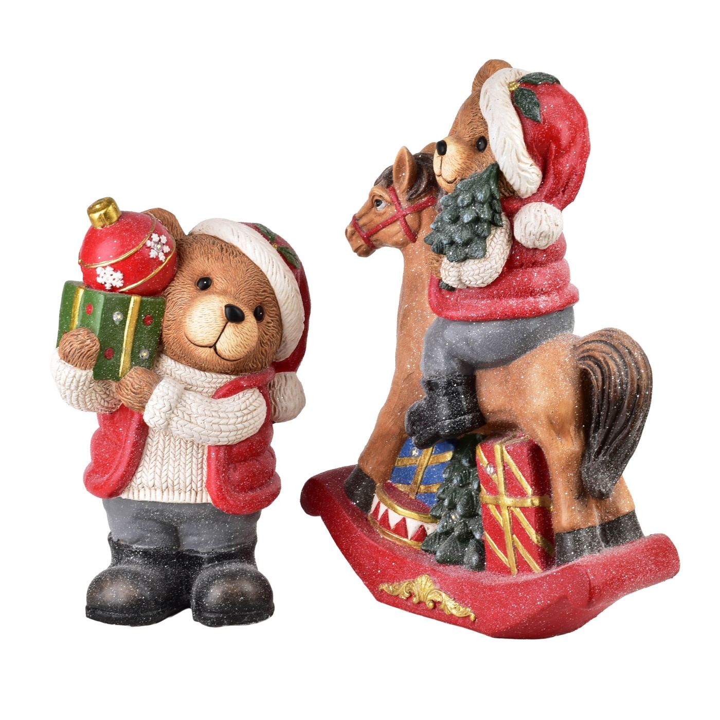 LED műgyanta dekoráció Santa Lila Medve hintalovon 37,5x19x52,5cm színes 1db - 3