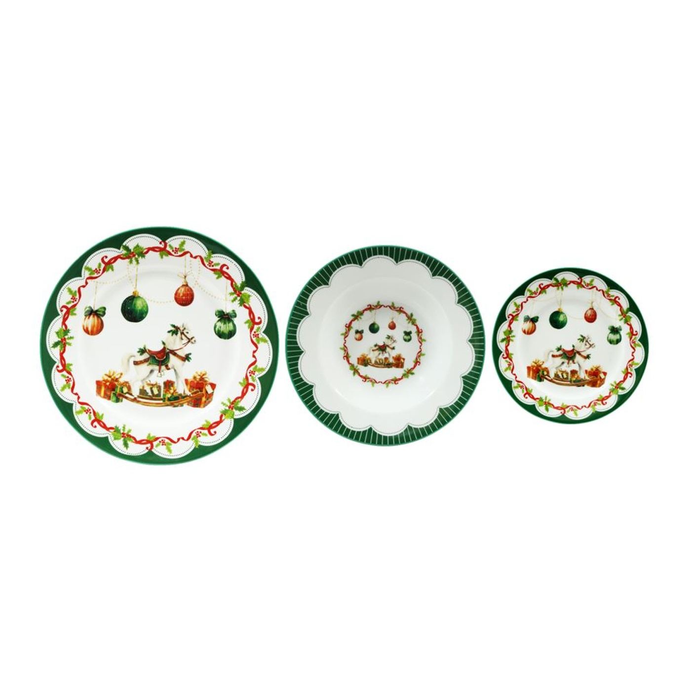 Porcelán tányérkészlet SANTA LILA 22x4cm 19x2cm 27x2,5cm fehér zöld 3db - 2