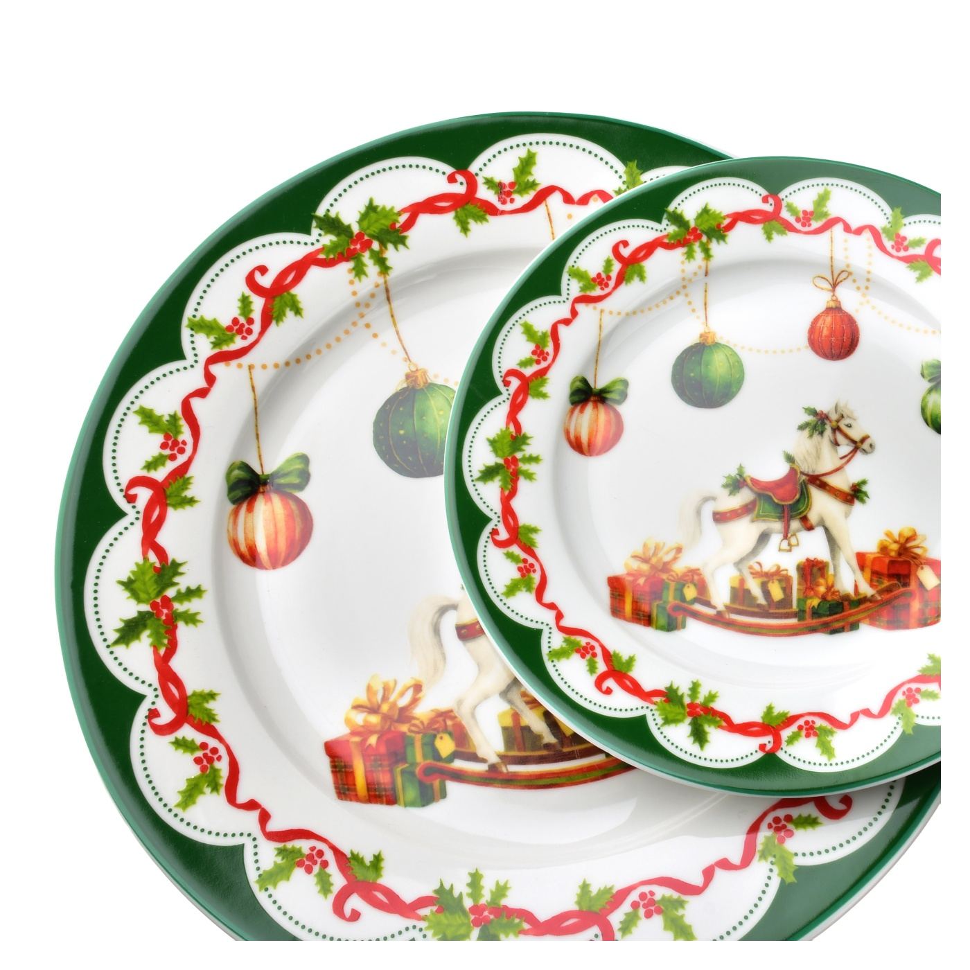 Porcelán tányérkészlet SANTA LILA 22x4cm 19x2cm 27x2,5cm fehér zöld 3db - 5
