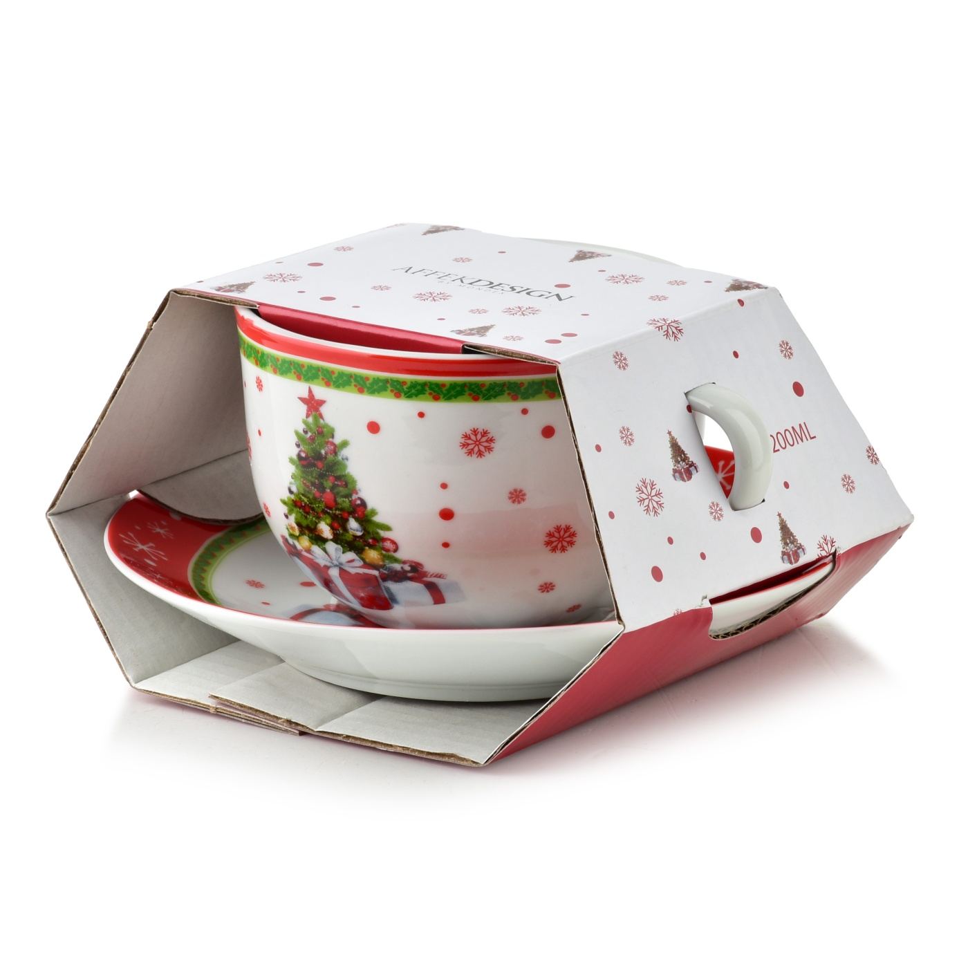 Porcelán csésze csészealjjal Santa Lila 9x14x7cm piros 1 készlet - 2