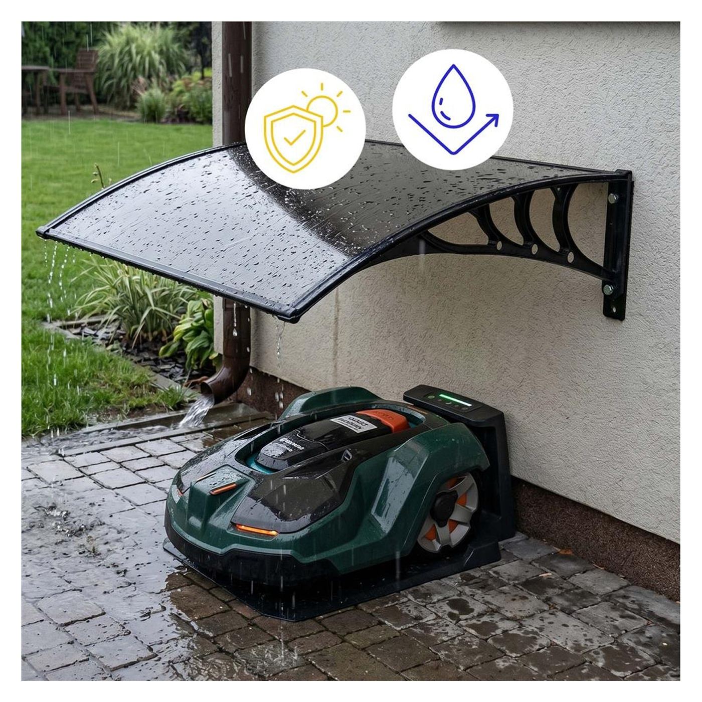 Garázs robotfűnyíróhoz, polikarbonát tető UV védelemmel, falra vagy talajra szerelhető, 100x80 cm - 6