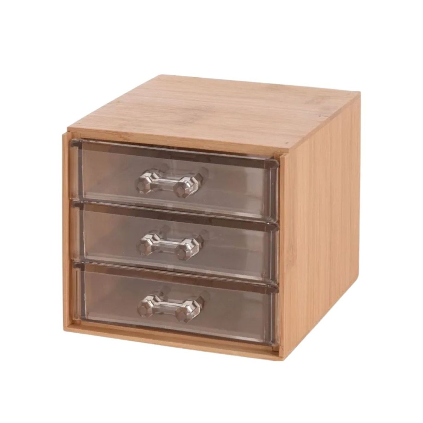 Doboz bambus ékszerekhez és kozmetikumokhoz, 3 átlátszó fiókkal, 15.2x12.2x10.3 cm - 2